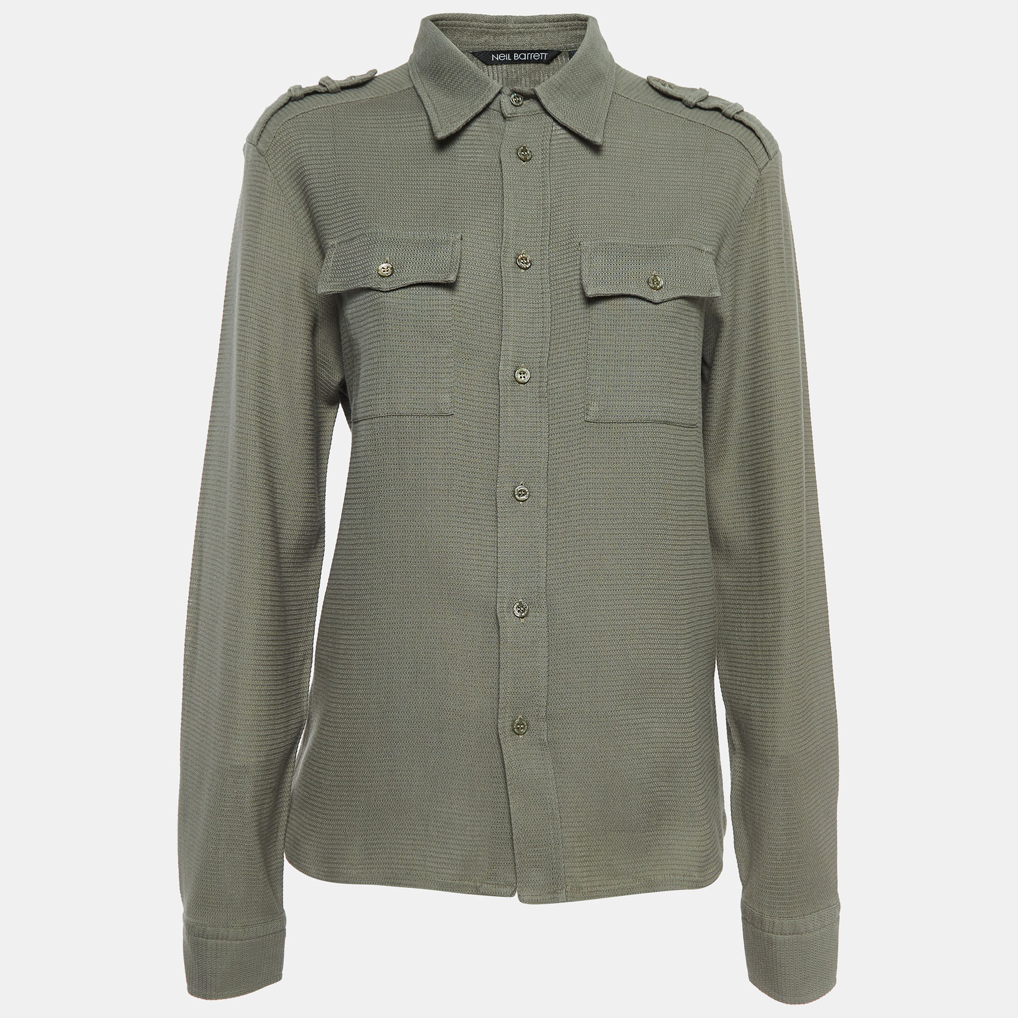 Neil barrett olive green cotton military shirt m