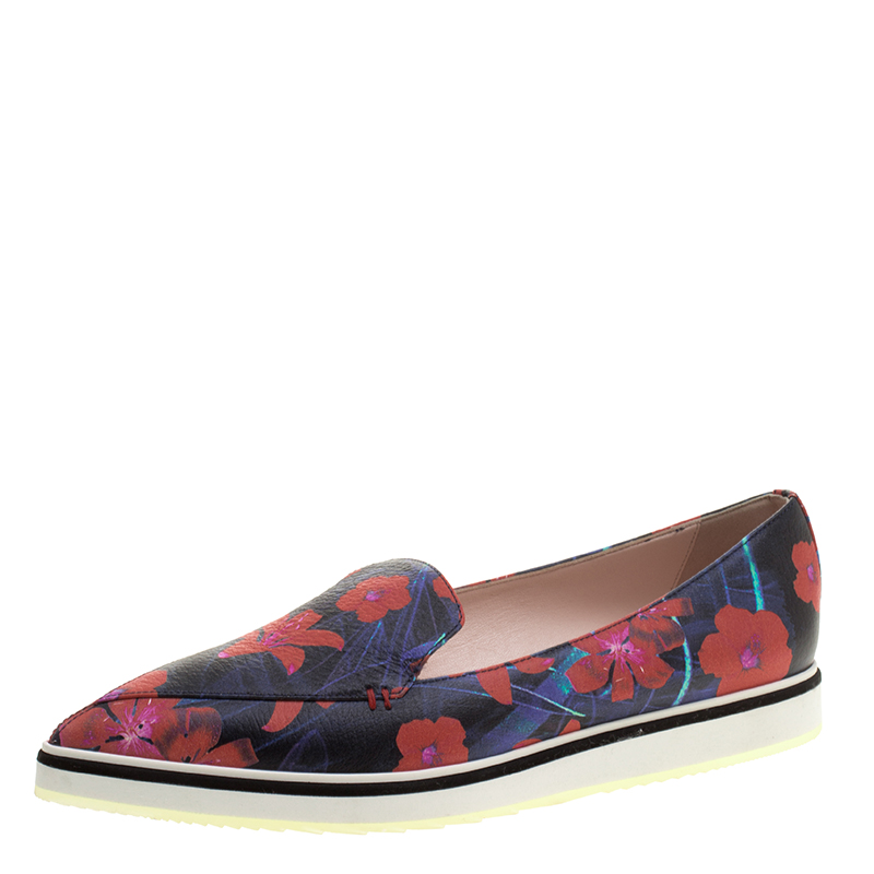 Image of Nicholas Kirkwood Floral Print Leather Alona Pointed Toe Loafers Size .