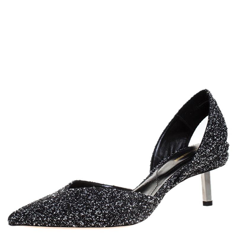 Image of Nicholas Kirkwood Black/White Tweed Fabric Polly Boucl&eacute; Slingback Pointed Toe Sandals Size