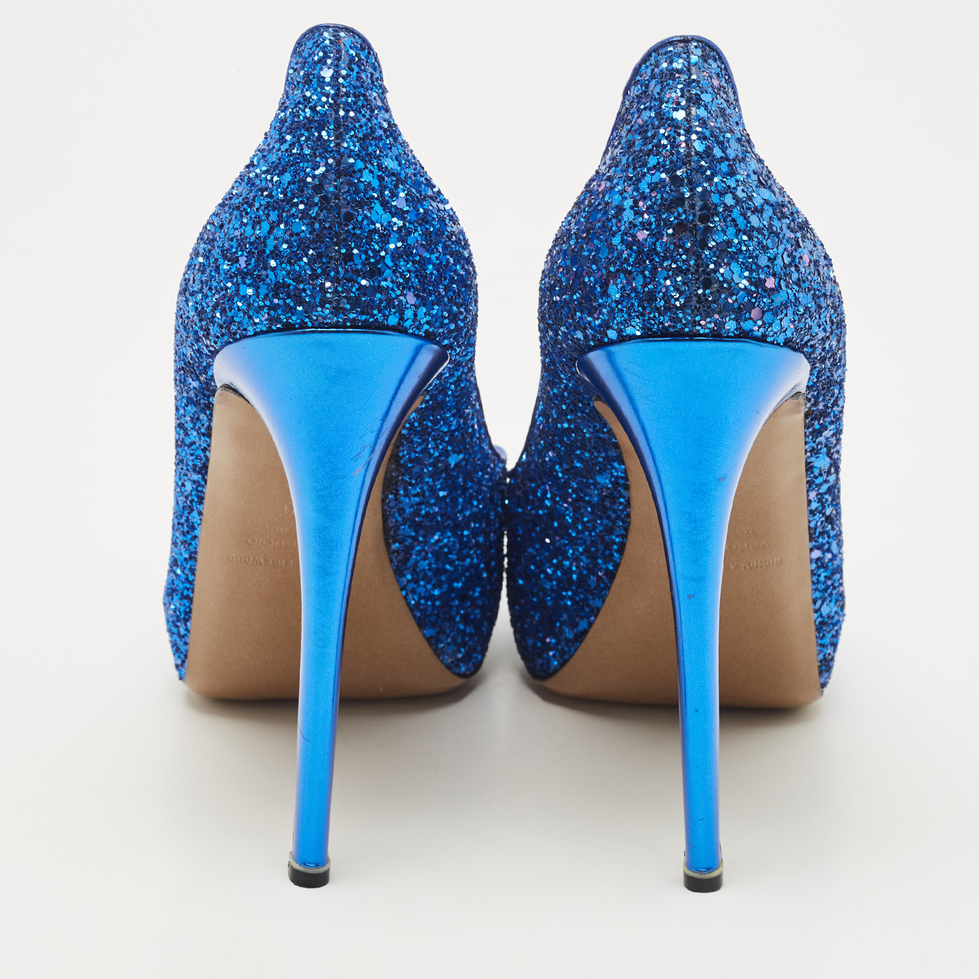 Nicholas Kirkwood Blue Leather And Glitter Platform Pumps Size 40