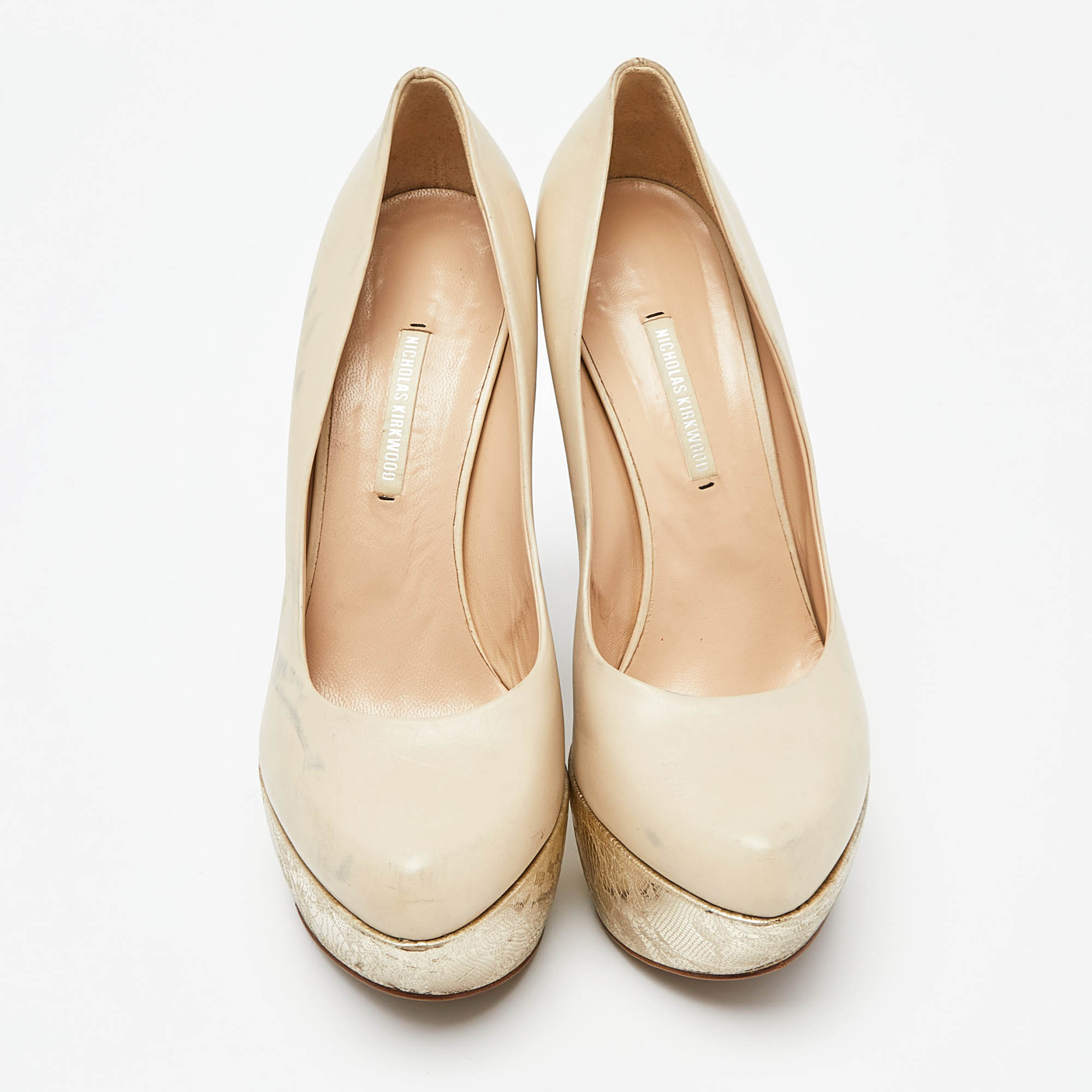 Nicholas Kirkwood Cream Leather Wedge Platform Pumps Size 39