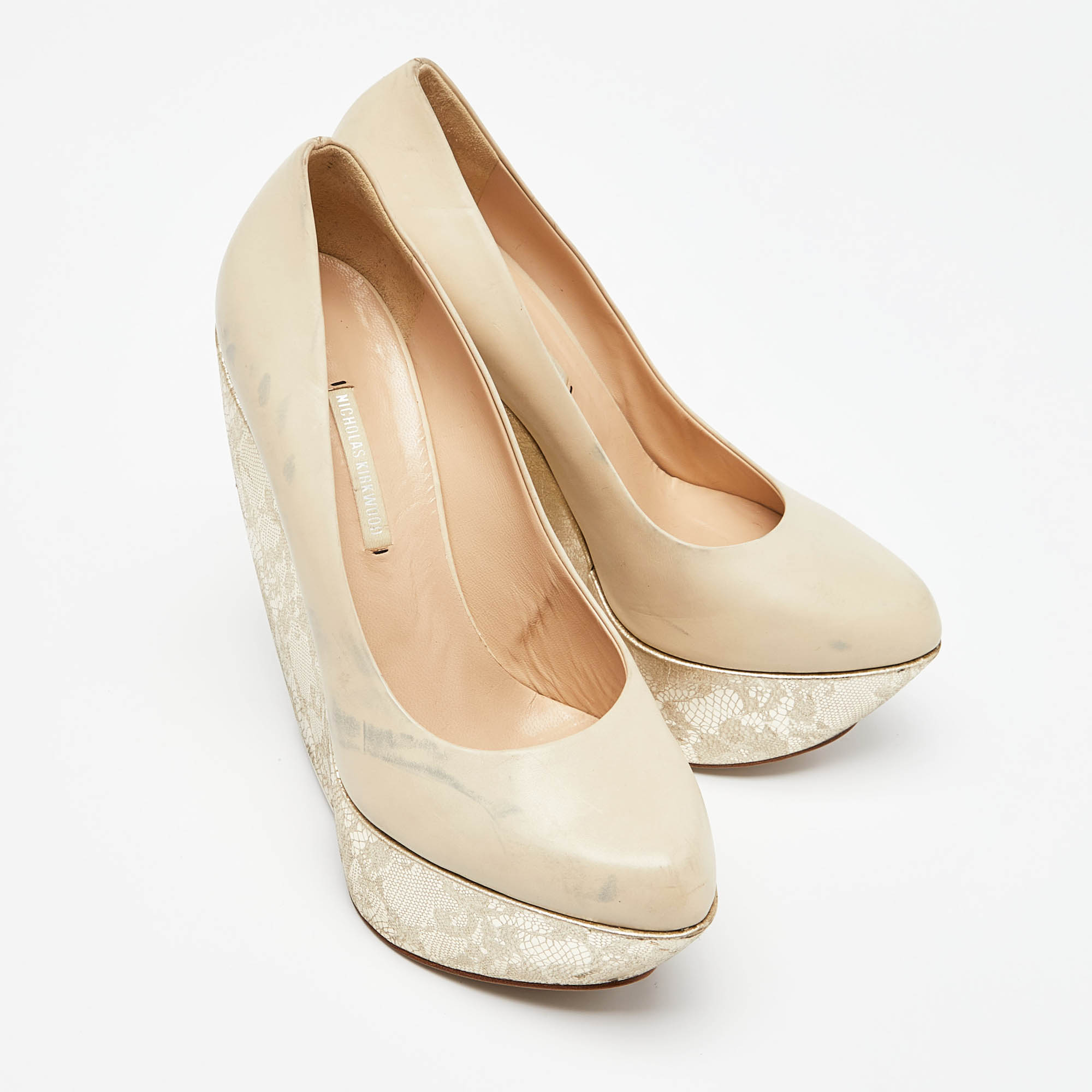 Nicholas Kirkwood Cream Leather Wedge Platform Pumps Size 39