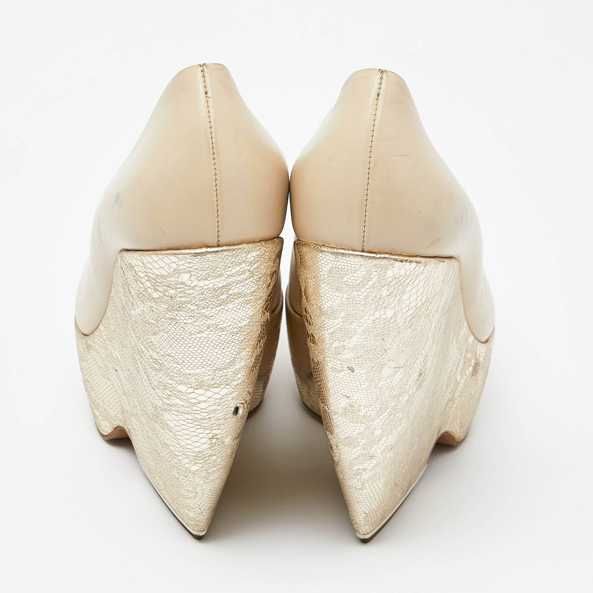 Nicholas Kirkwood Cream Leather Wedge Platform Pumps Size 39