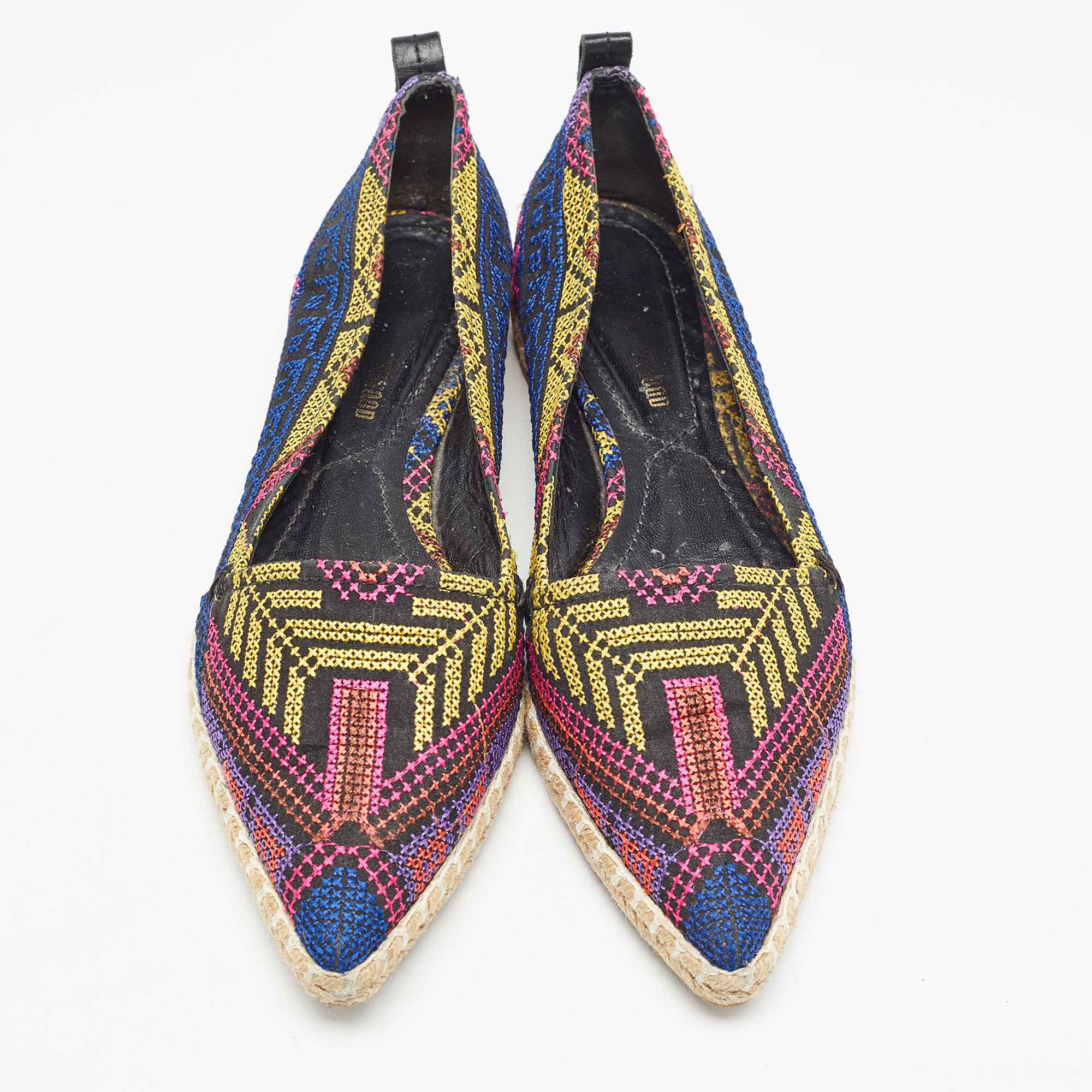 Nicholas Kirkwood Multicolor Canvas Embroidered Mexican Pointed Toe Espadrilles Size 37