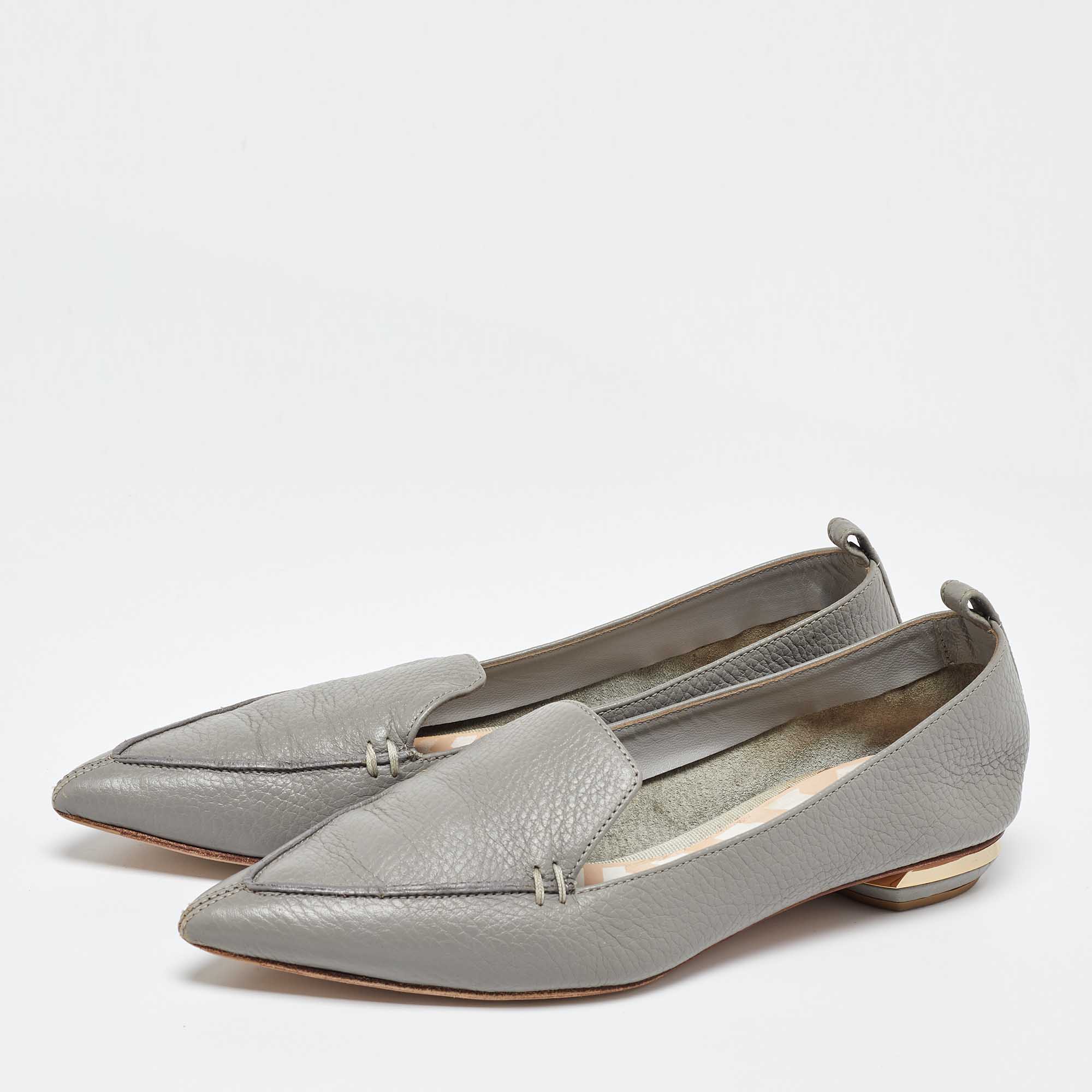 Nicholas Kirkwood Grey Leather Beya Pointed-Toe Loafers Size 38