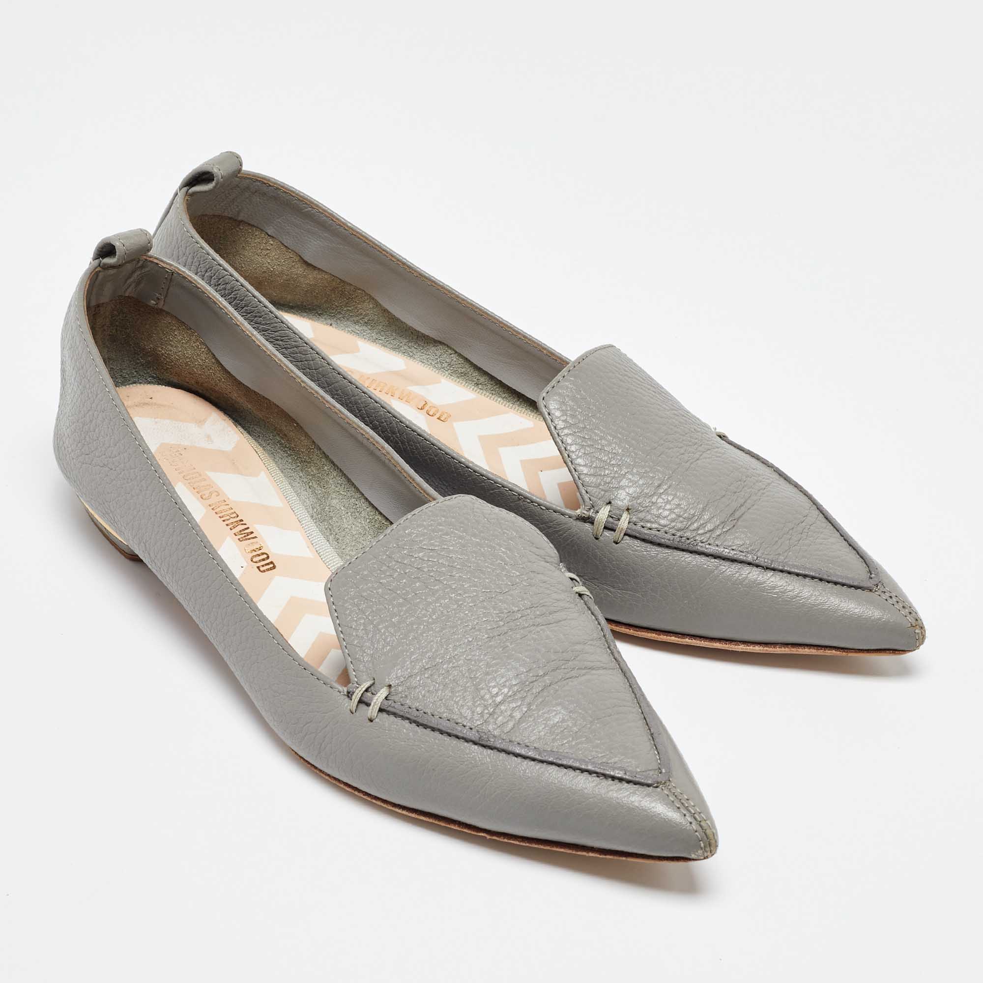 Nicholas Kirkwood Grey Leather Beya Pointed-Toe Loafers Size 38