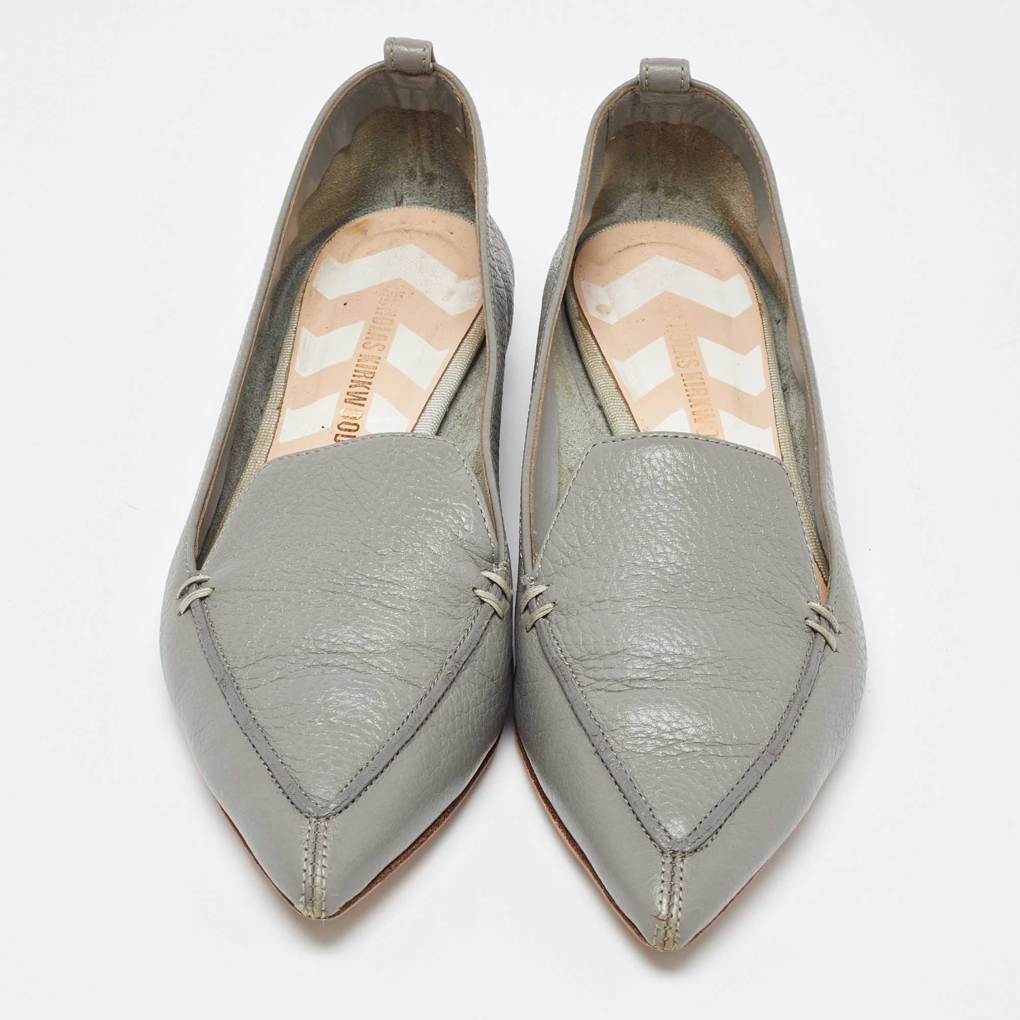 Nicholas Kirkwood Grey Leather Beya Pointed-Toe Loafers Size 38