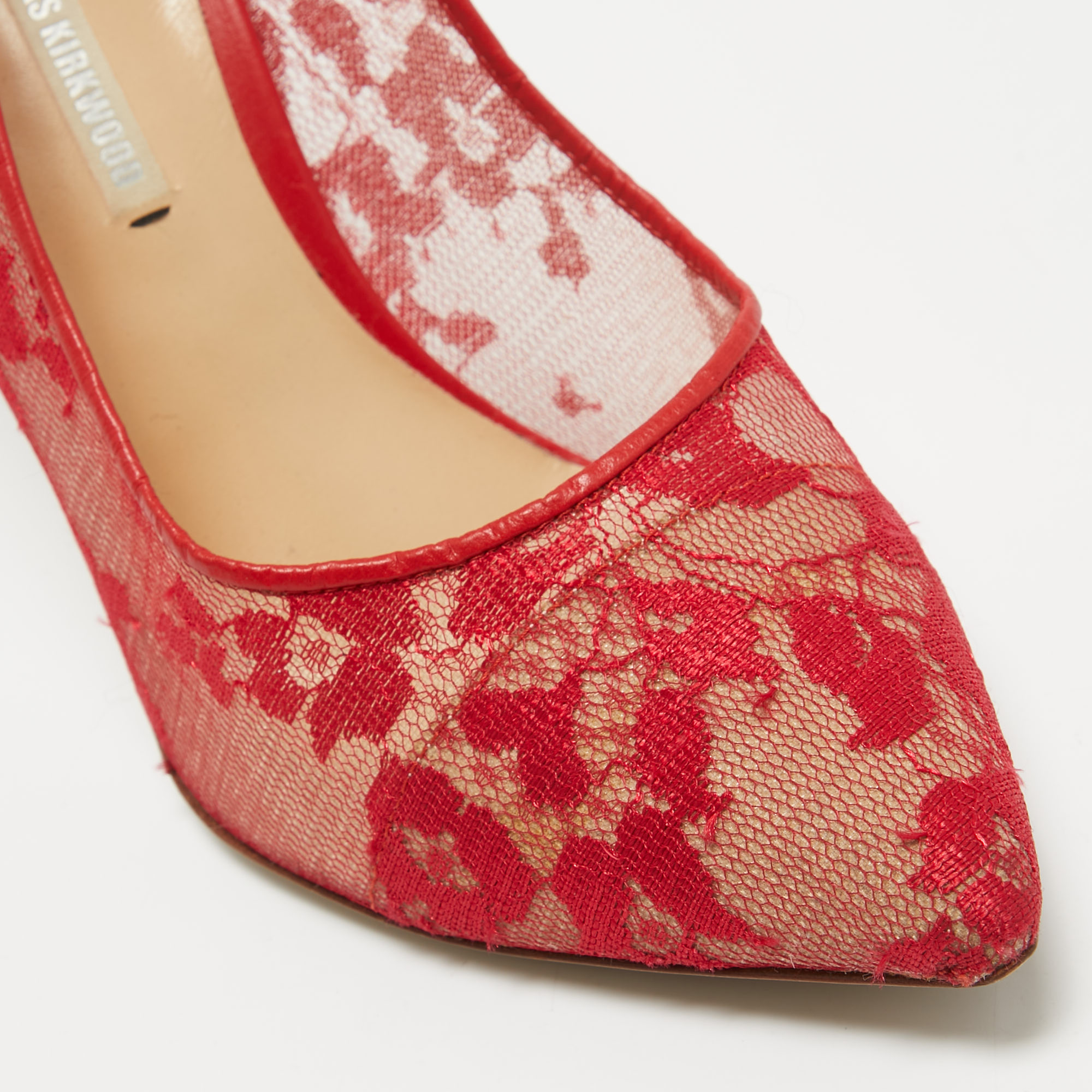 Nicholas Kirkwood Red Floral Lace Pointed Toe Pumps Size 38