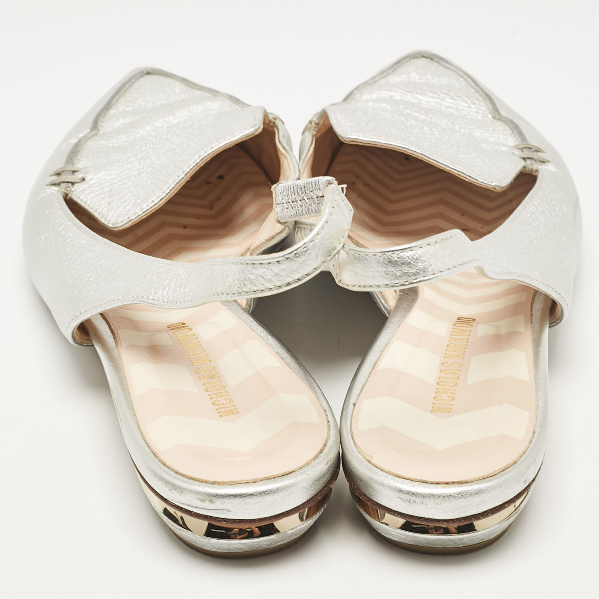 Nicholas Kirkwood Silver Leather Beya Flat Sandals Size 40