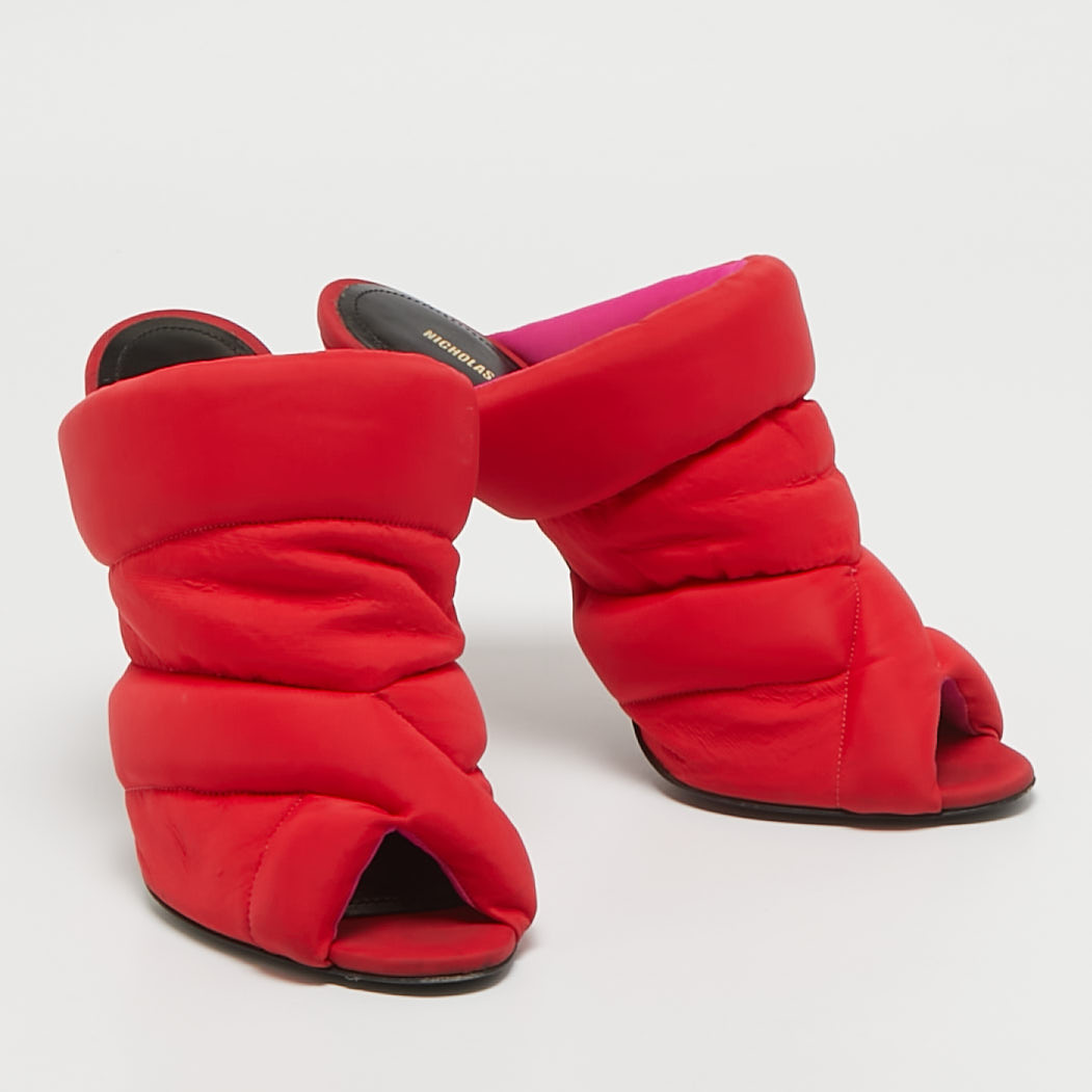 Nicholas Kirkwood Red Nylon Puffer Open Toe Mules Size 41