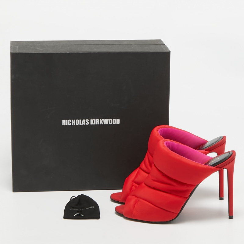 Nicholas Kirkwood Red Nylon Puffer Open Toe Mules Size 41