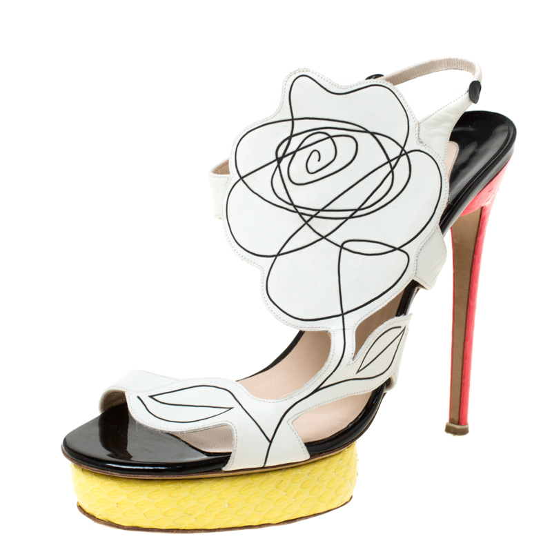 Image of Nicholas Kirkwood Multicolor Flower Leather and Python Platform Sandals Size