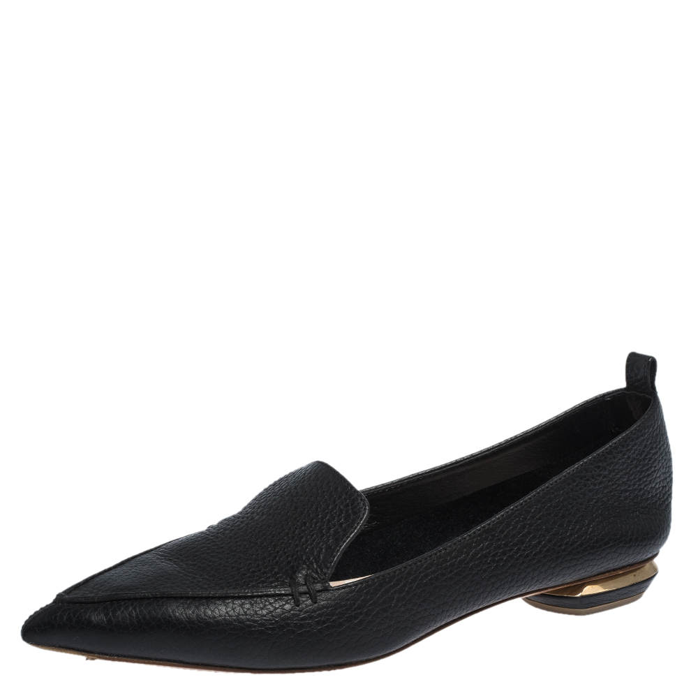 Image of Nicholas Kirkwood Black Leather Beya Loafers Size