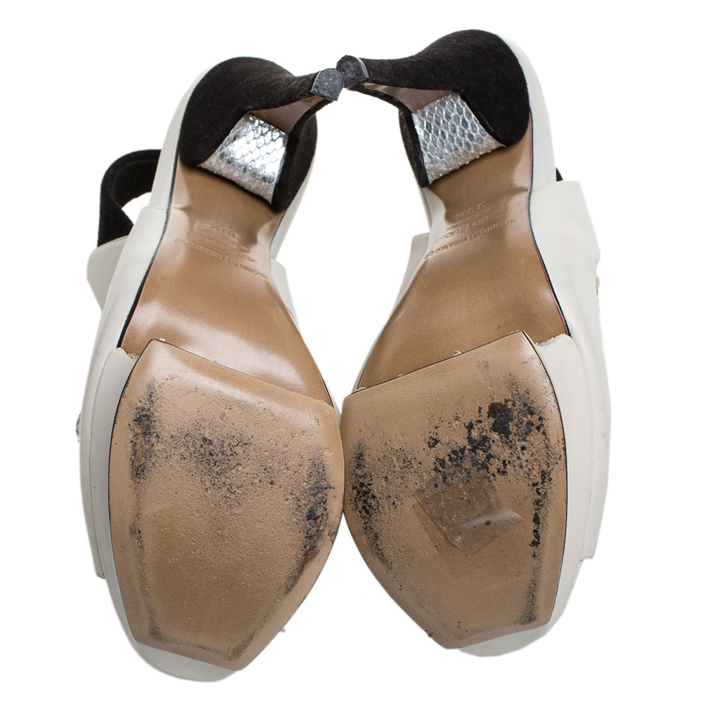 Nicholas Kirkwood Beige/Black Leather And Python Leather Slingback Platform Sandals Size 39.5
