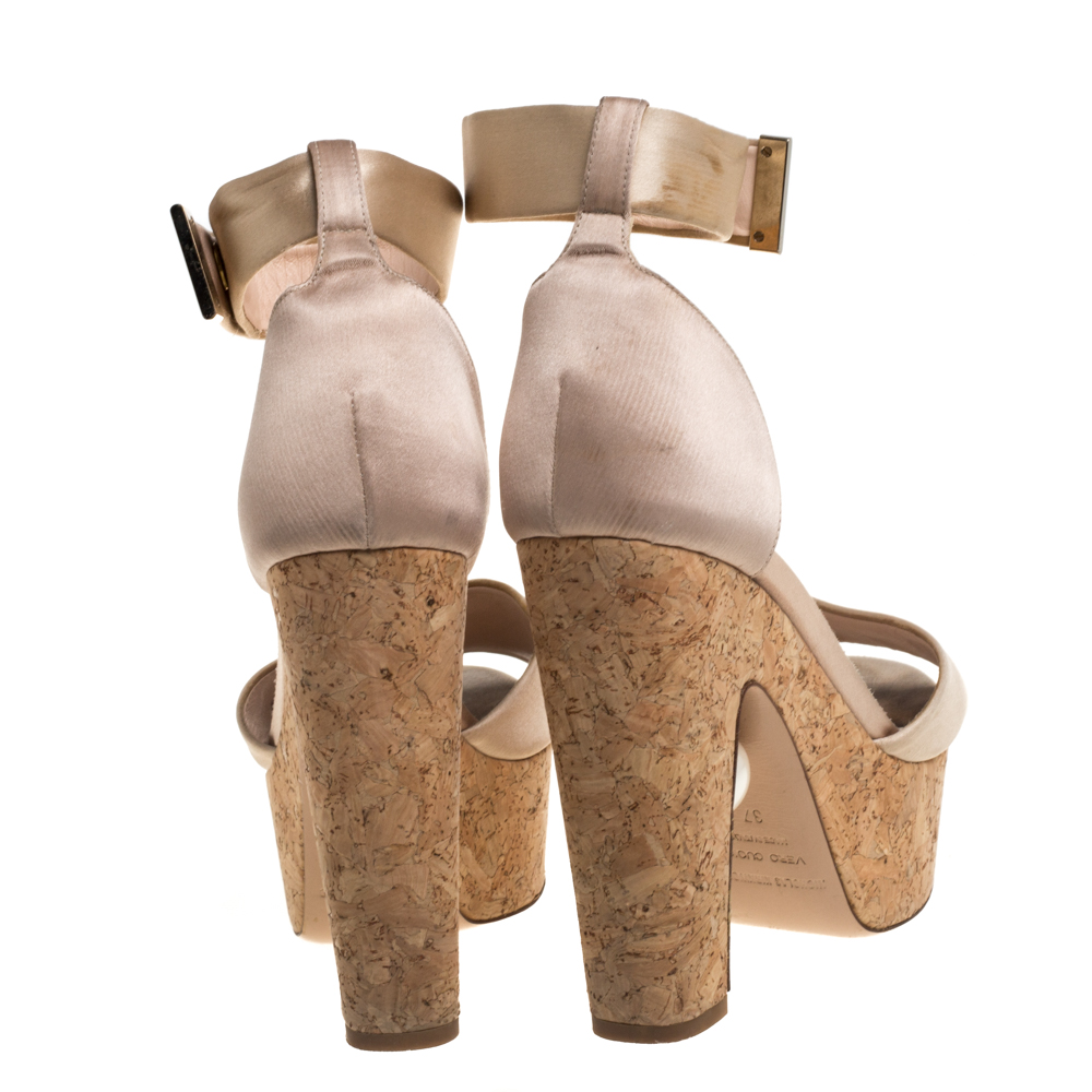 Nicholas Kirkwood Beige Satin Platform Sandals Size 37