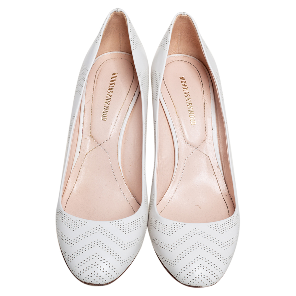 Nicholas Kirkwood White Perforated Leather Briona Prism Pumps Size 37
