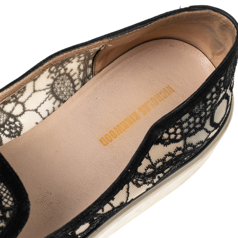 Nicholas Kirkwood Black Lace Alona Pointed Toe Platform Loafers Size 40.5