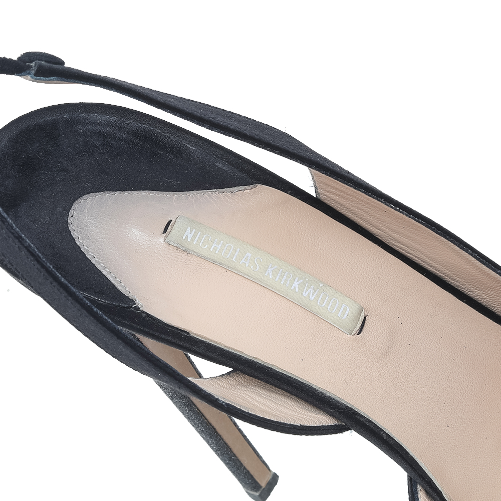 Nicholas Kirkwood Black Satin Platform Slingback Sandals Size 39.5