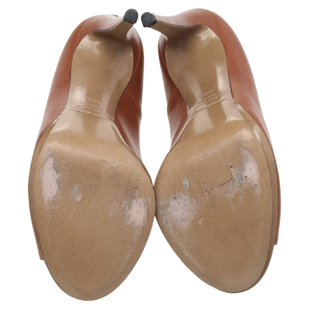 Nicholas Kirkwood Brown Leather Peep Toe Pumps Size 39.5