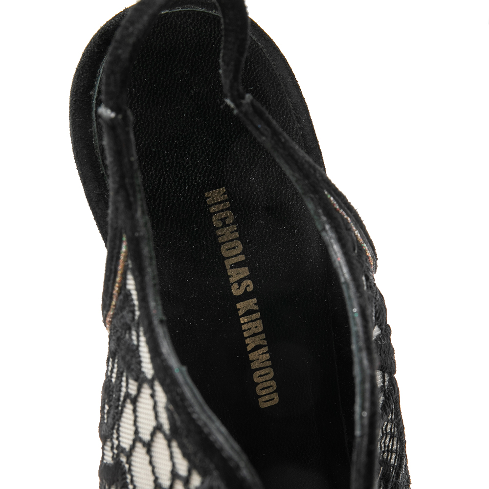 Nicholas Kirkwood Black Suede And Lace Slingback Sandals Size 37.5