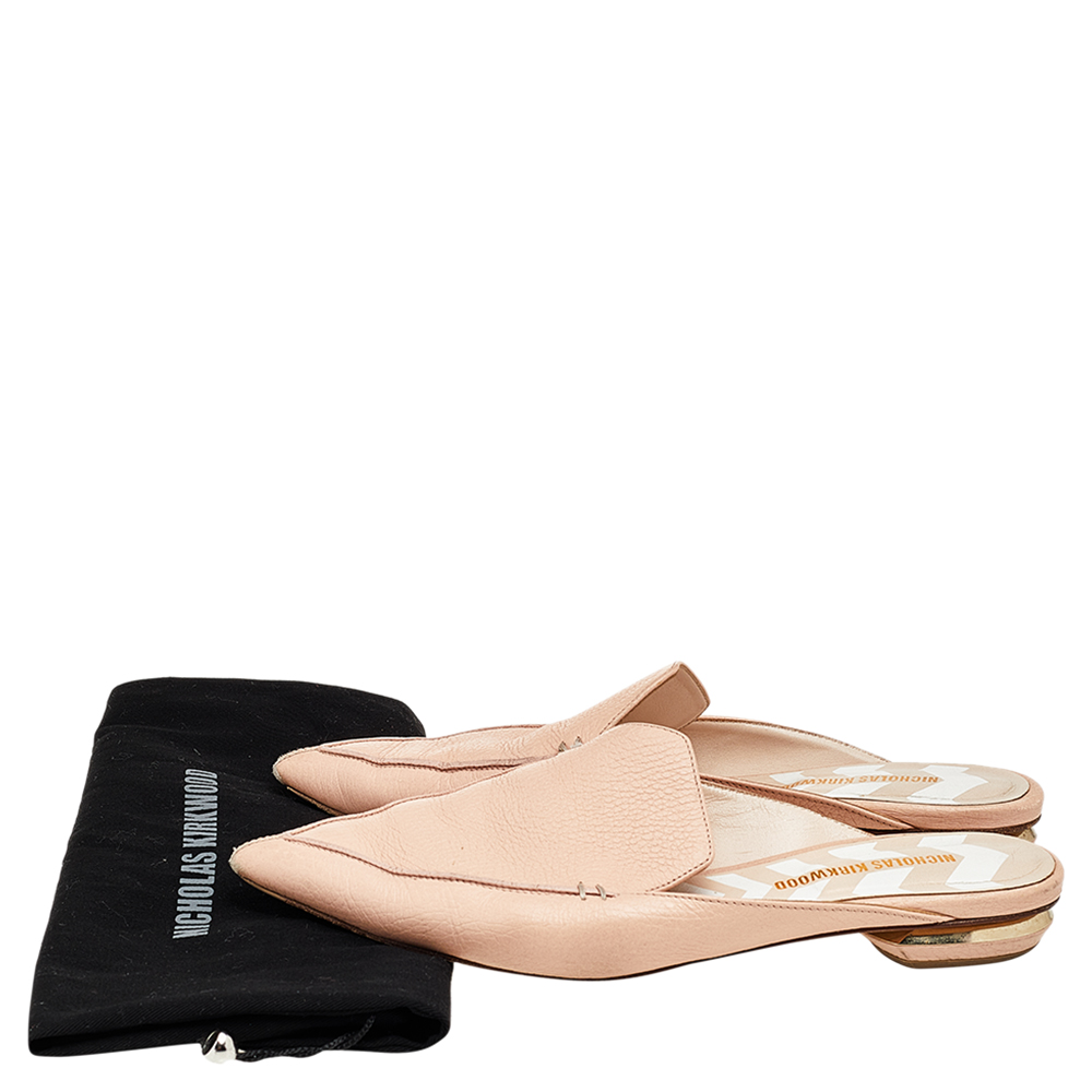Nicholas Kirkwood Cream Leather Pointed Toe Beya Flat Mule Sandals Size 39.5