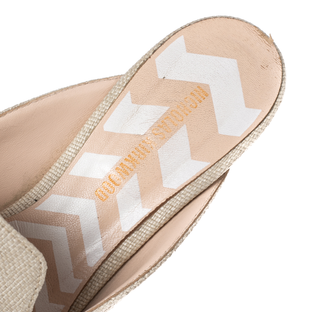 Nicholas Kirkwood Cream Raffia Pointed Toe Beya Flat Mule Sandals Size 40.5