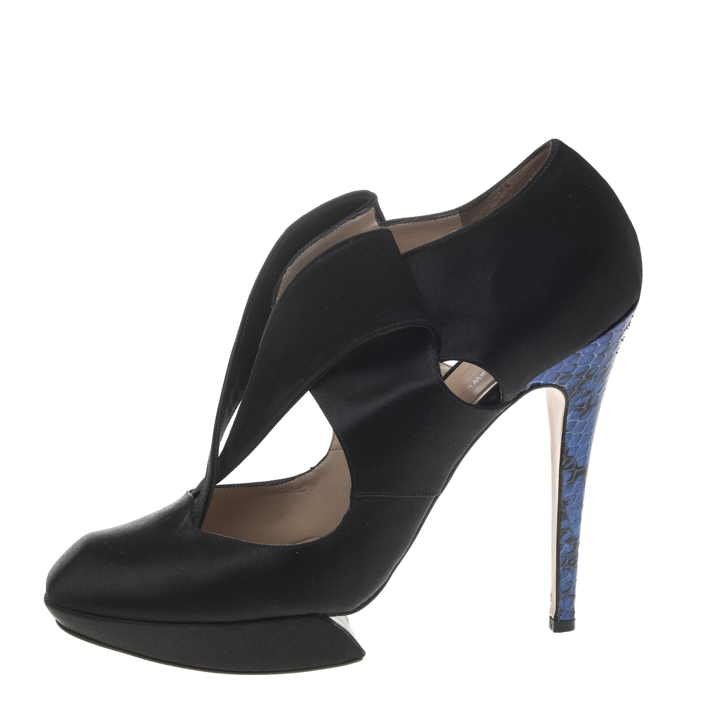 Nicholas Kirkwood Black Satin Criss Cross Platform Pumps Size 41