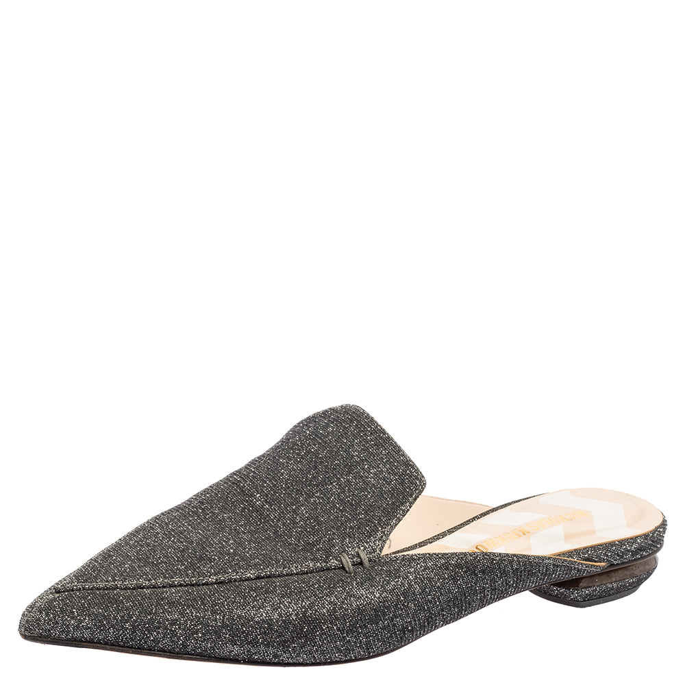 Nicholas kirkwood grey glitter fabric beya flat pointed-toe mules size 37