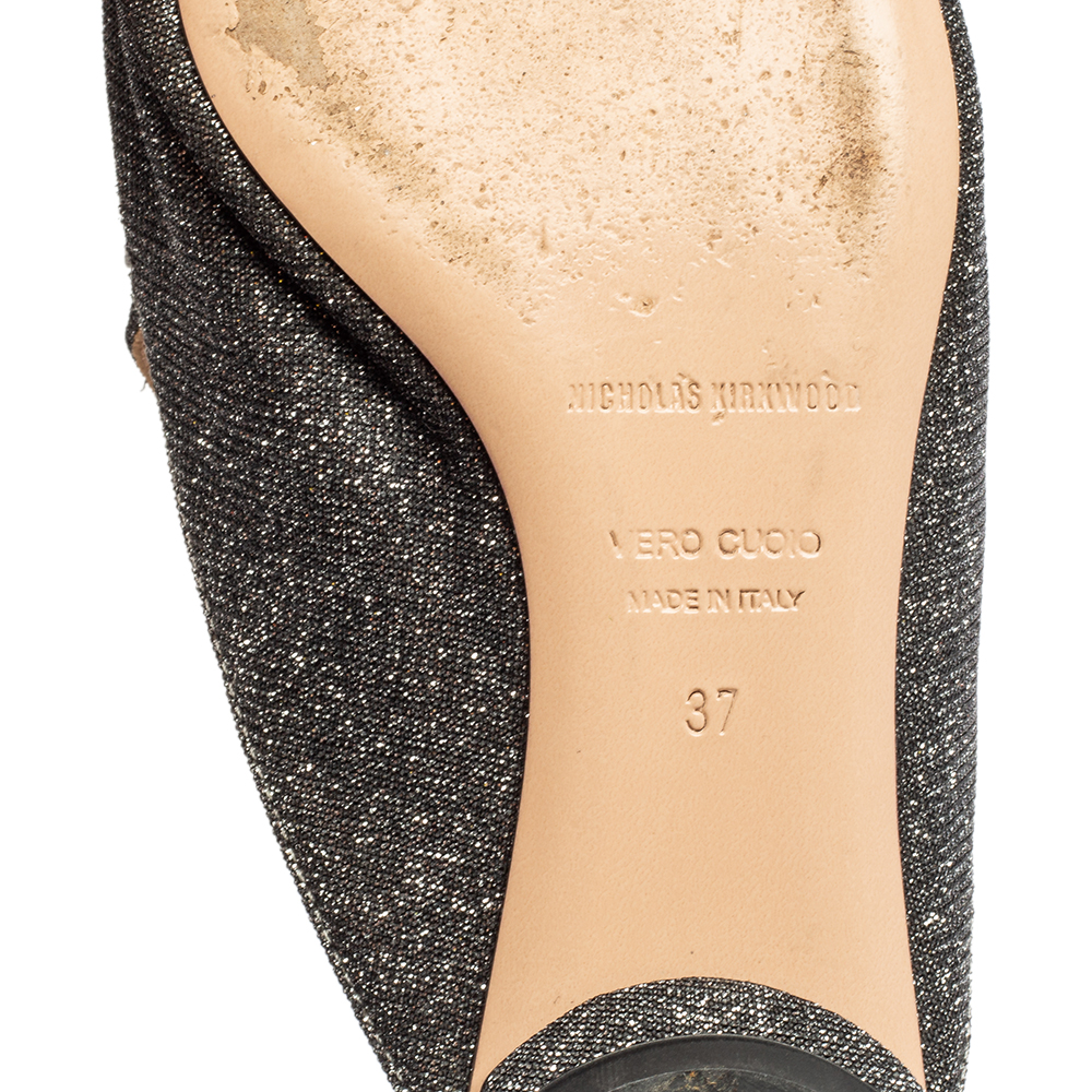 Nicholas Kirkwood Grey Glitter Fabric Beya Flat Pointed-Toe Mules Size 37