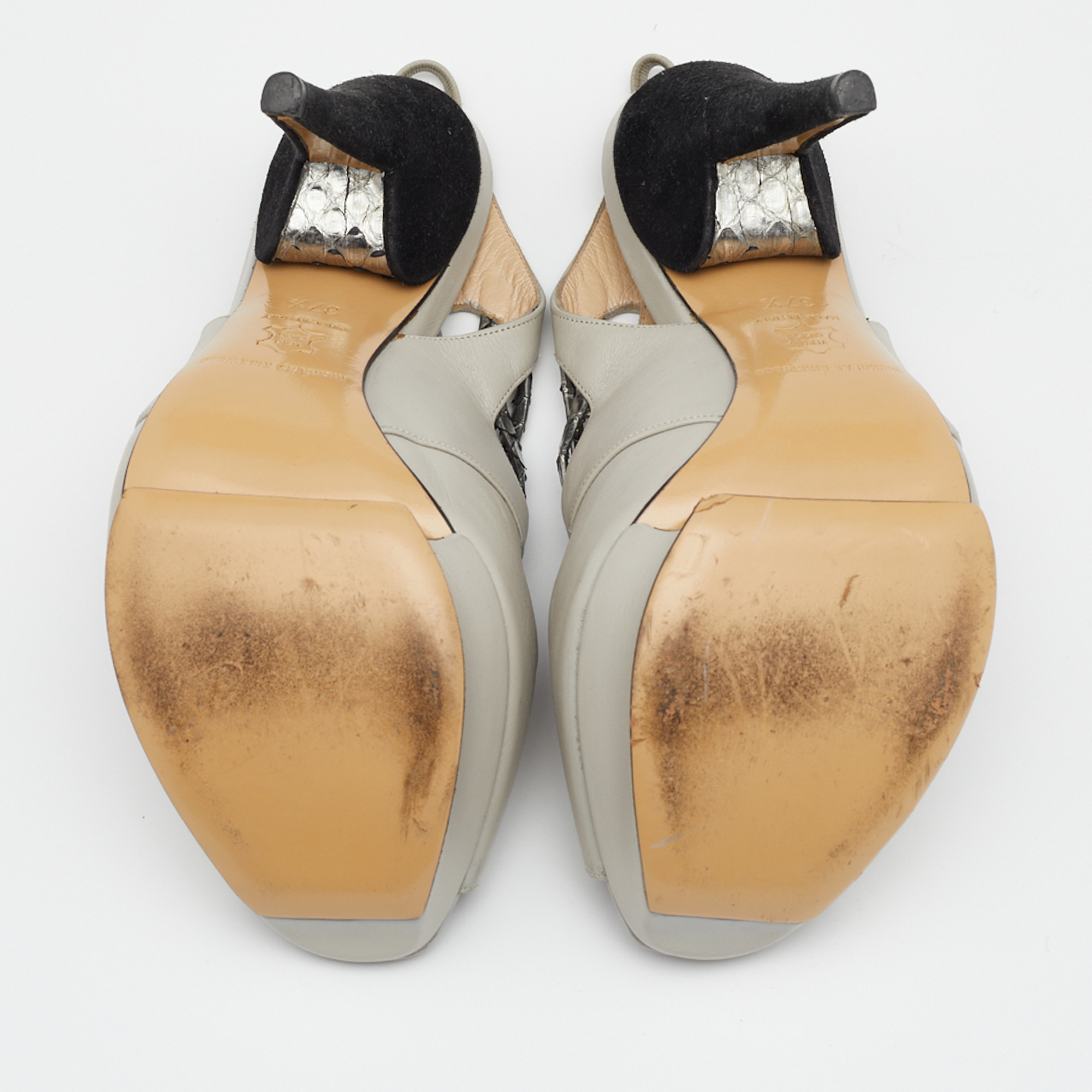 Nicholas Kirkwood Grey/Silver Python And Leather Platform Slingback Sandals Size 37.5