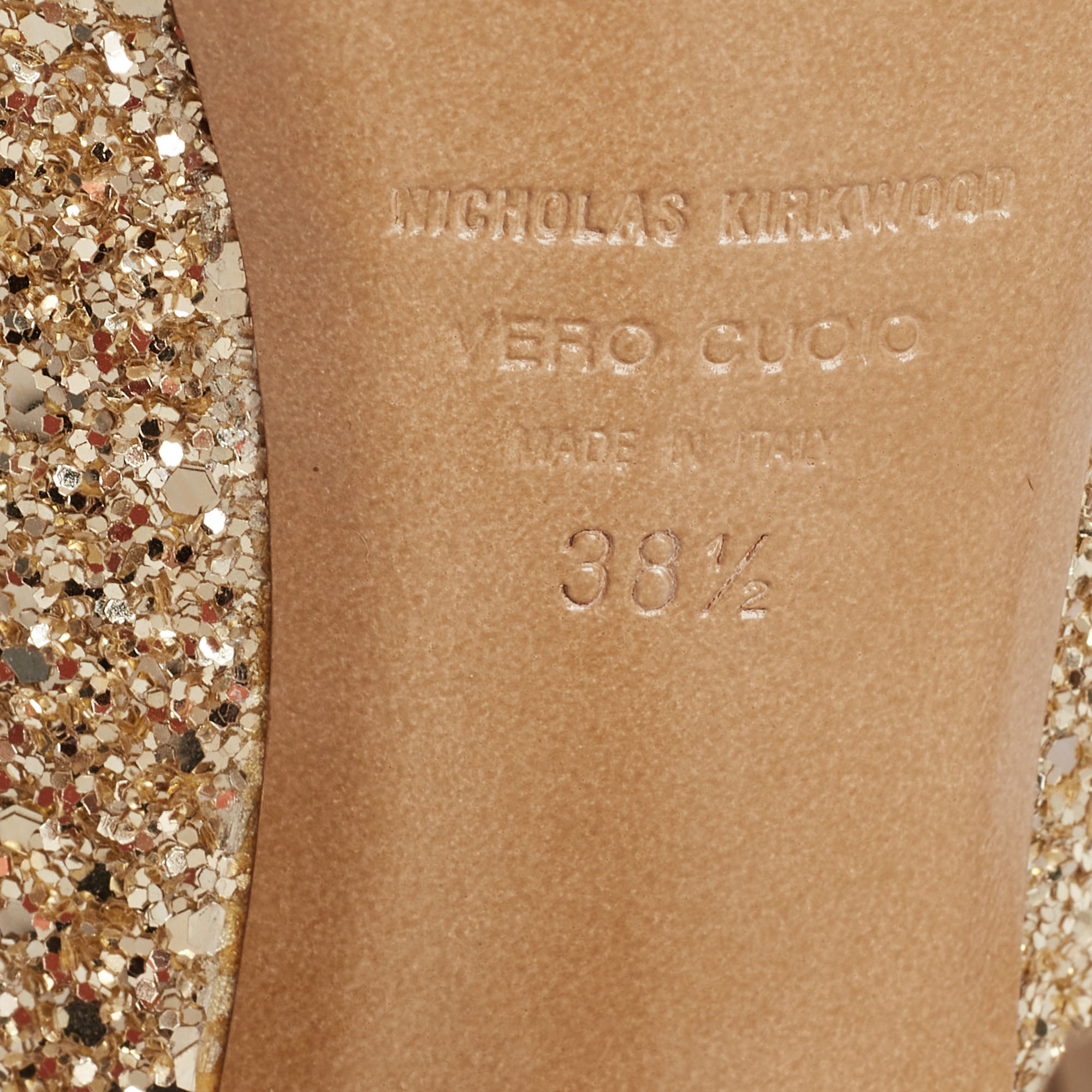 Nicholas Kirkwood Gold Glitter And Leather Cap-Toe Pumps Size 38.5
