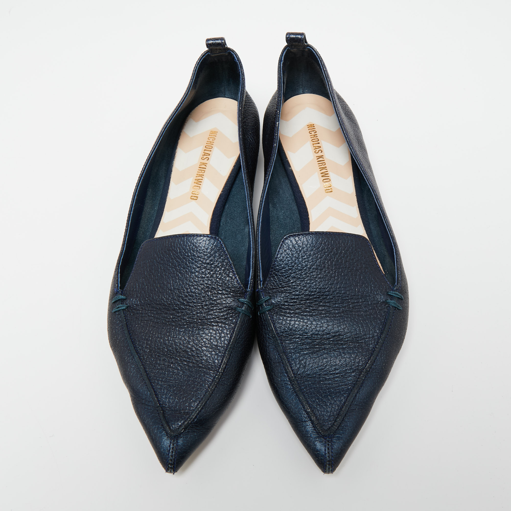 Nicholas Kirkwood Navy Blue Leather Beya Pointed-Toe Loafers Size 41