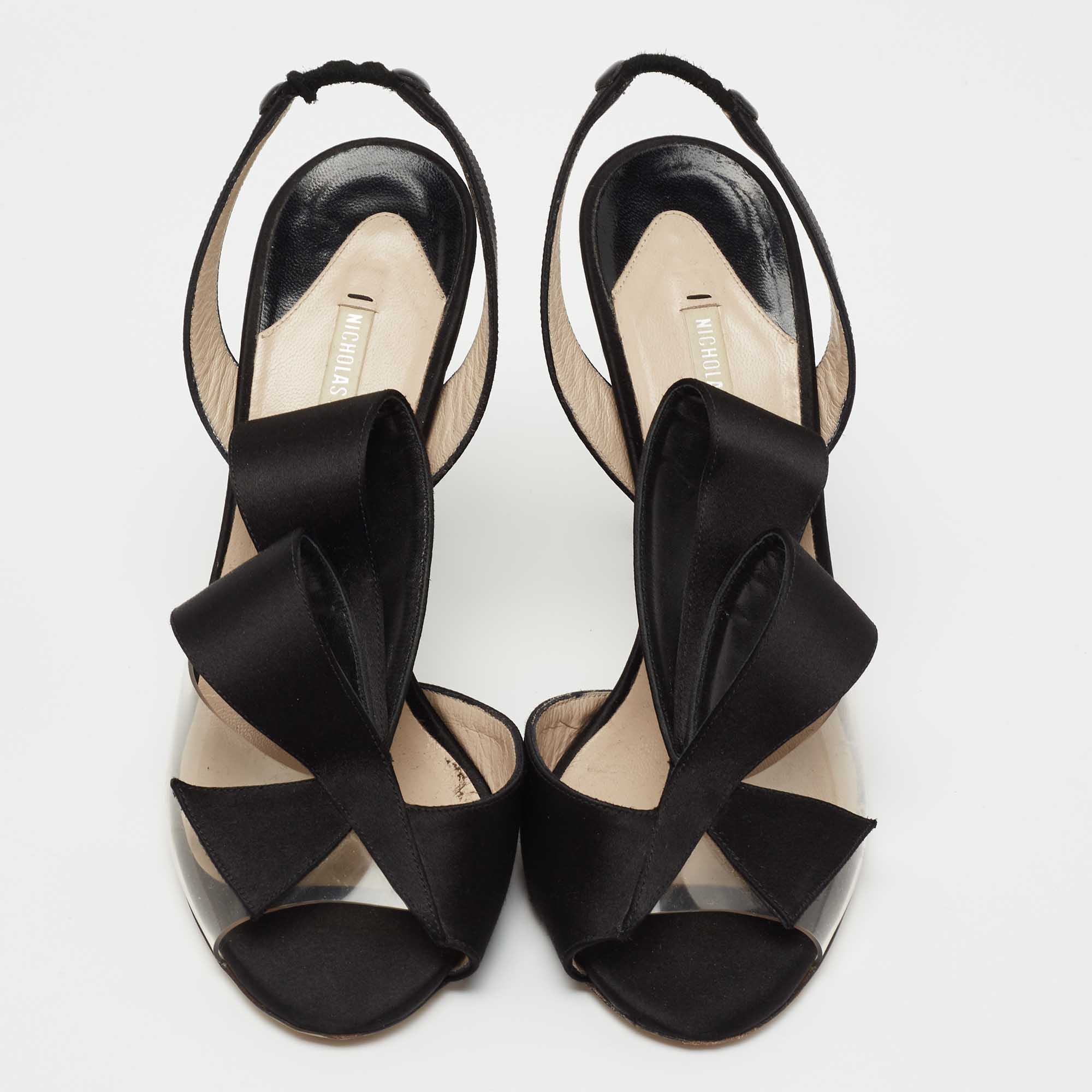 Nicholas Kirkwood Black Satin Ankle Strap Sandals Size 35