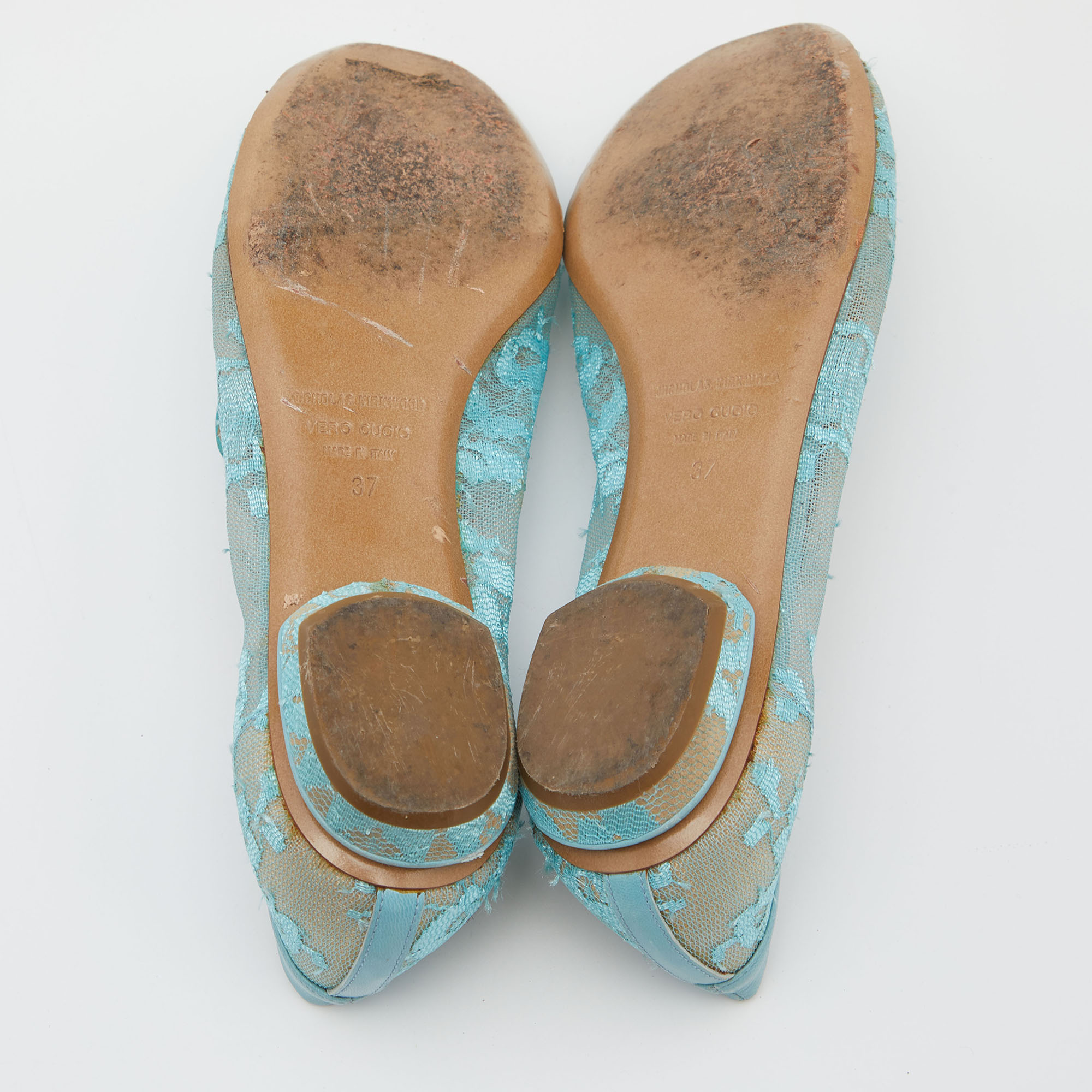 Nicholas Kirkwood Blue Lace And Leather Casati Ballet Flats Size 37