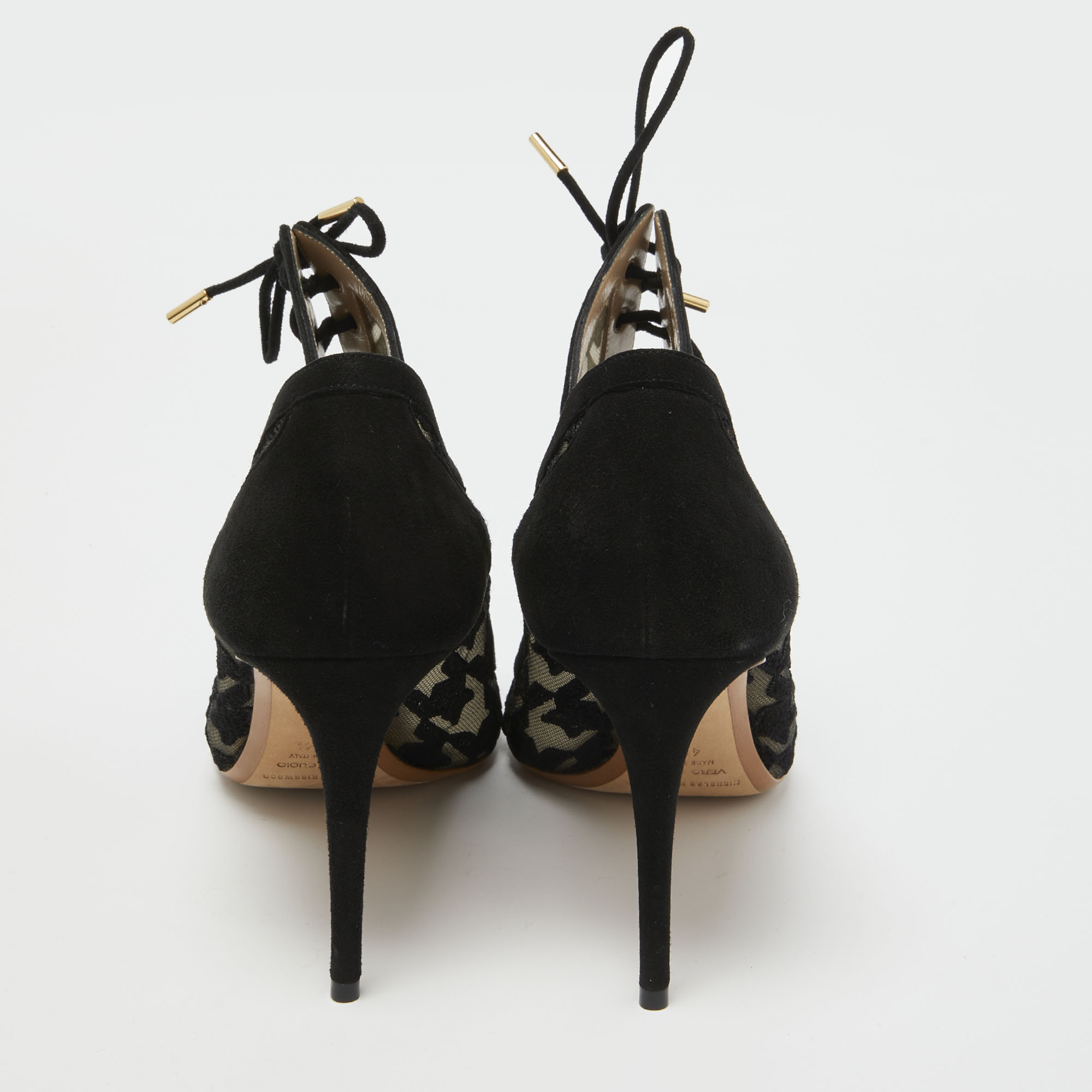 Nicholas Kirkwood Black Lace And Suede Peep Toe Lace Up Sandals Size 40.5