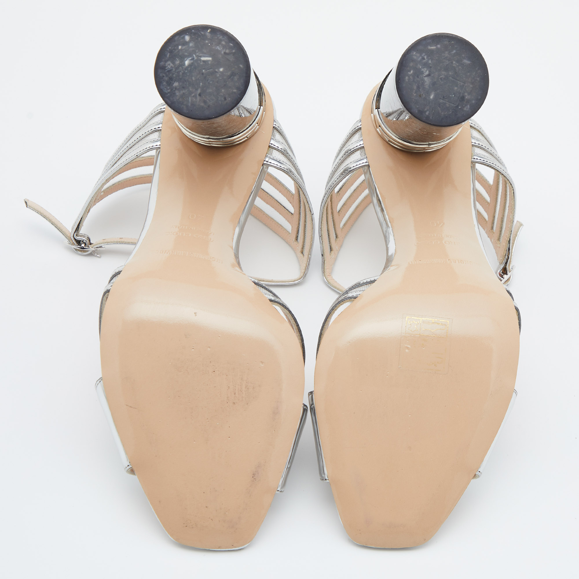 Nicholas Kirkwood Silver Mesh/Patent Leather Zaha Ultra Slingback Sandals Size 40