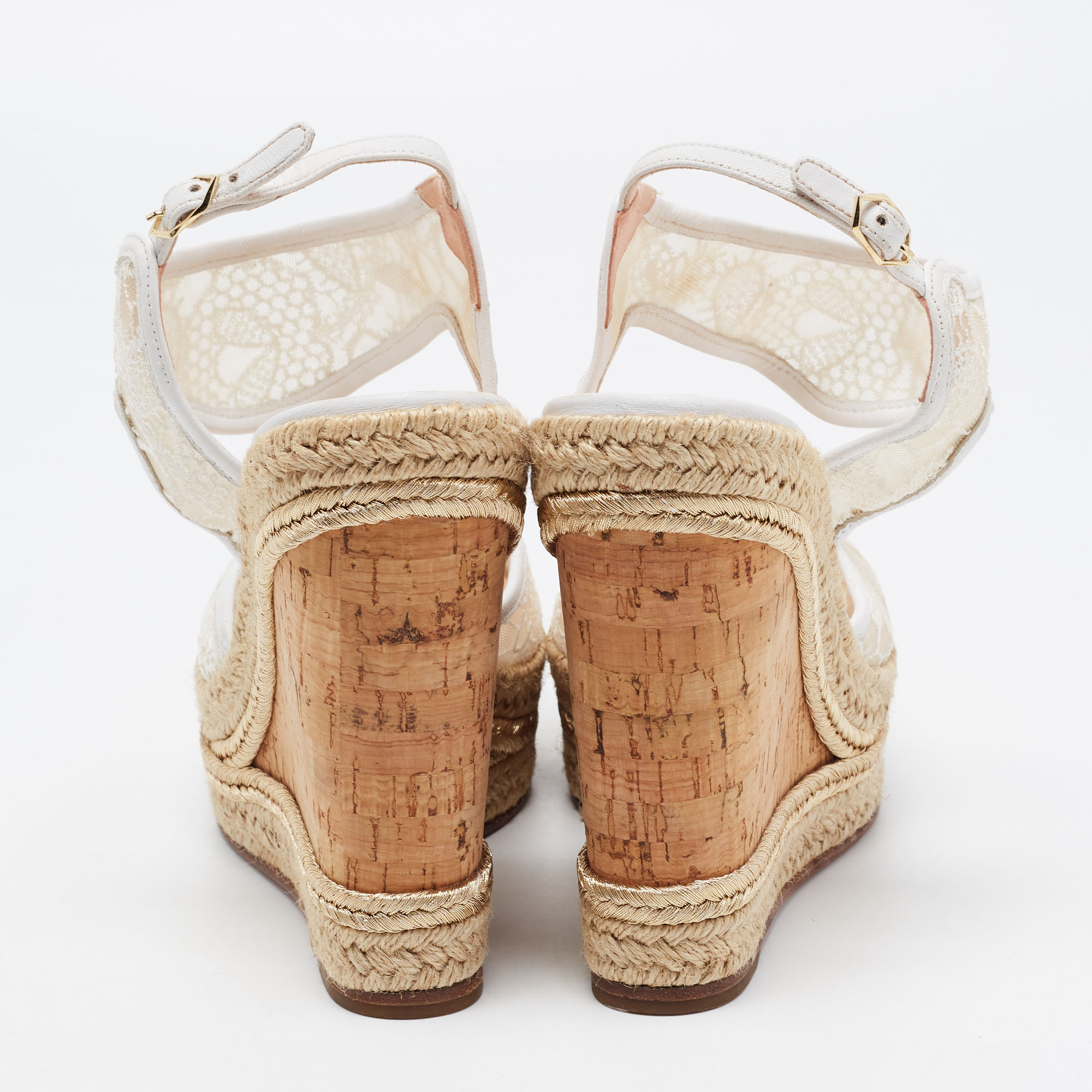 Nicholas Kirkwood White Lace Wedge Platform Ankle Strap Espadrilles Size 39.5