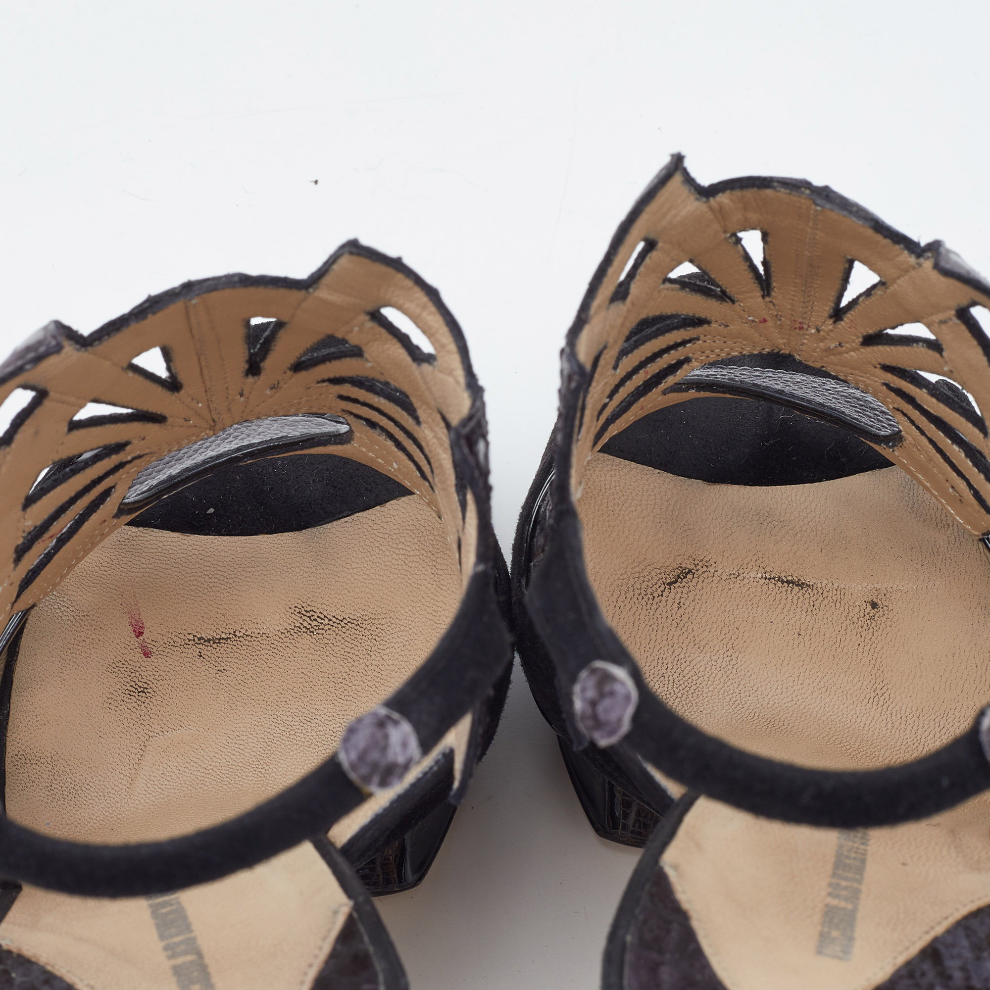 Nicholas Kirkwood Black Watersnake Leather And Suede Slingback Sandals Size 39