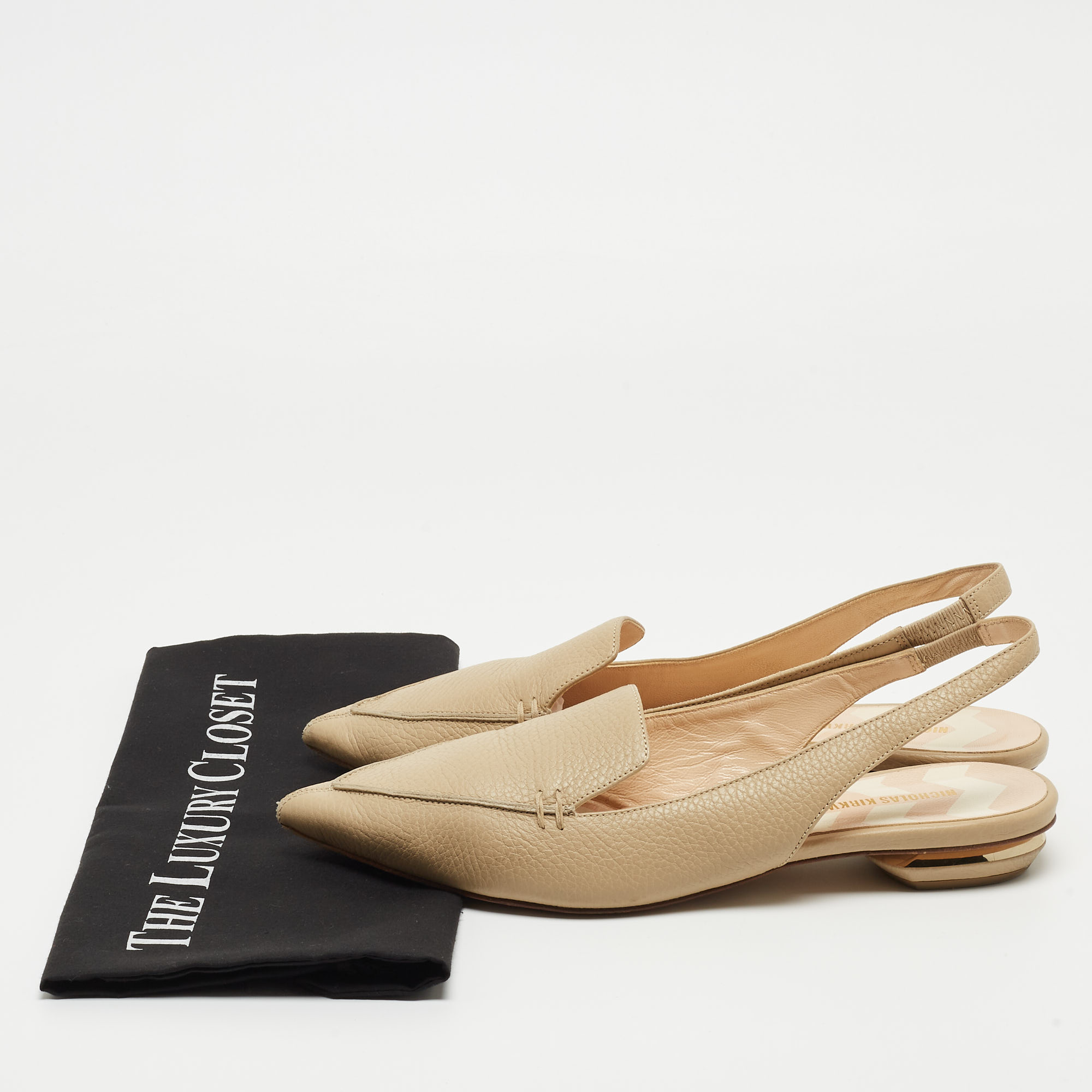 Nicholas Kirkwood Beige Leather Beya Slingback Flats Size 40.5