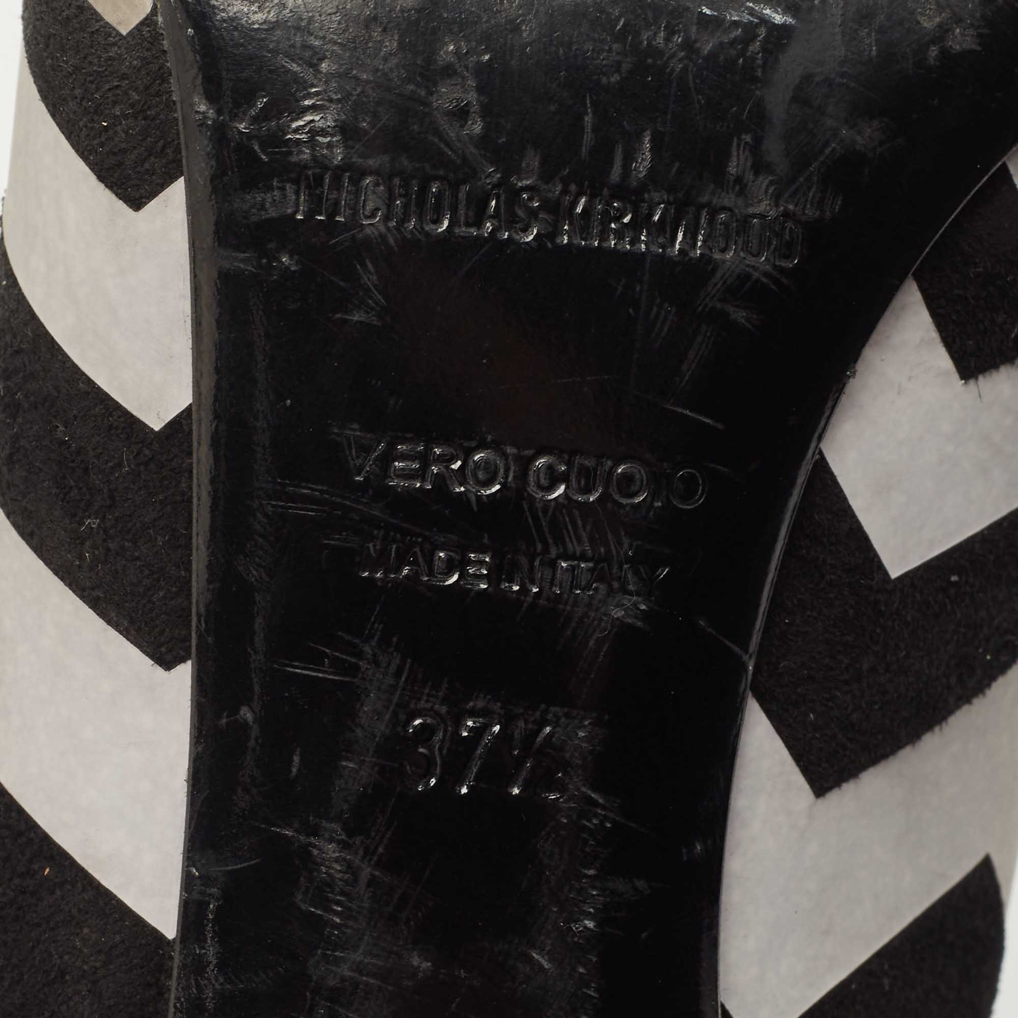 Nicholas Kirkwood Black/Grey Zigzag Print Suede Pumps Size 37.5