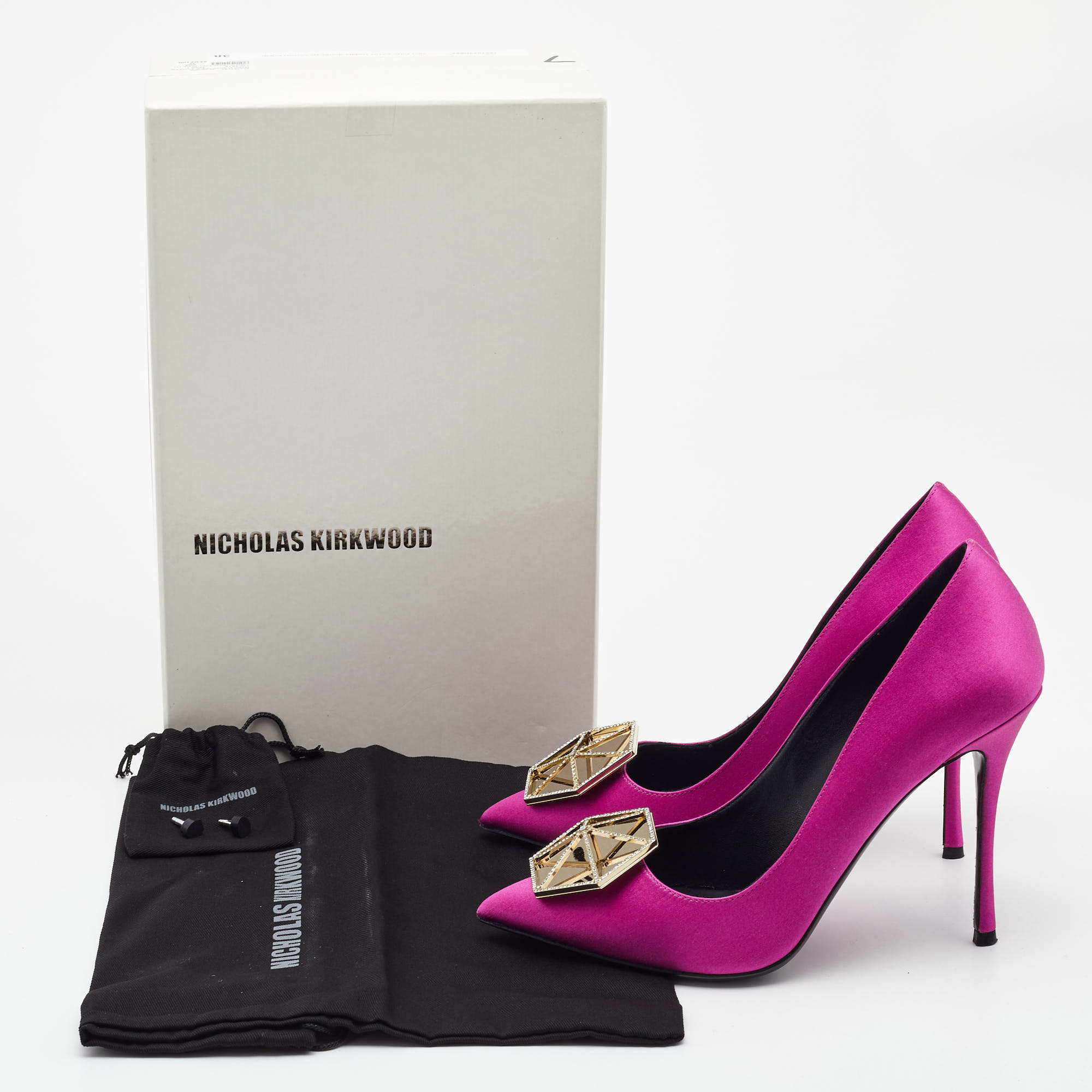 Nicholas Kirkwood Pink Satin Eden Crystal Embellished Pointed Toe Pumps Size 38