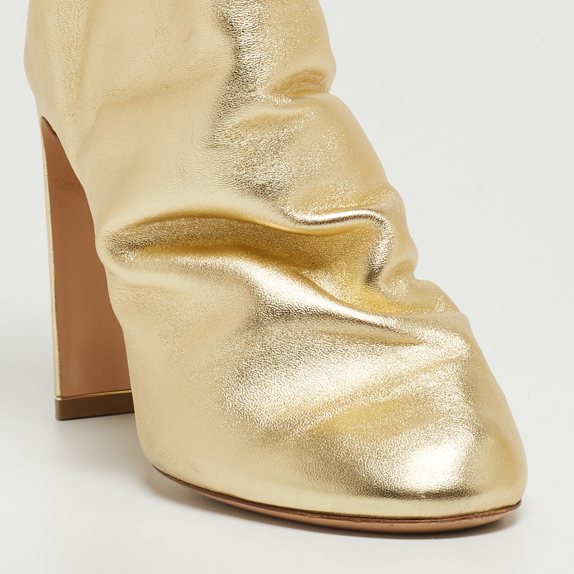 Nicholas Kirkwood Metallic Gold Foil Leather D'arcy Ruched Ankle Booties Size 38.5