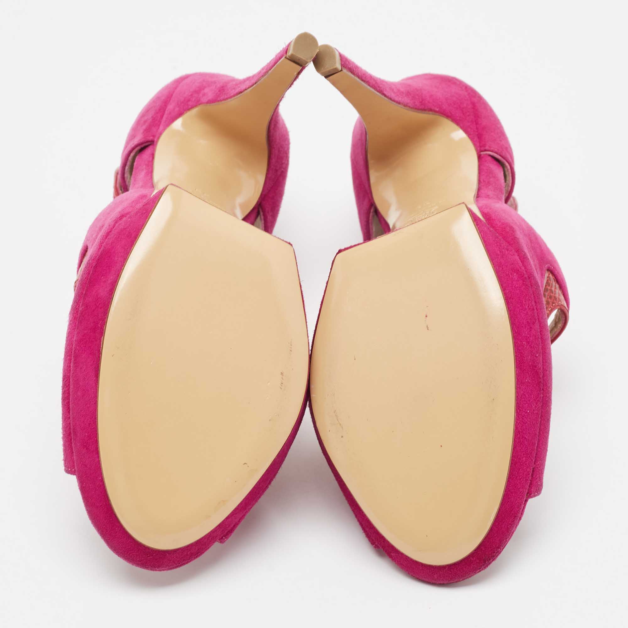 Nicholas Kirkwood Pink Suede And Lizard Embossed Platform Sandals Size 39