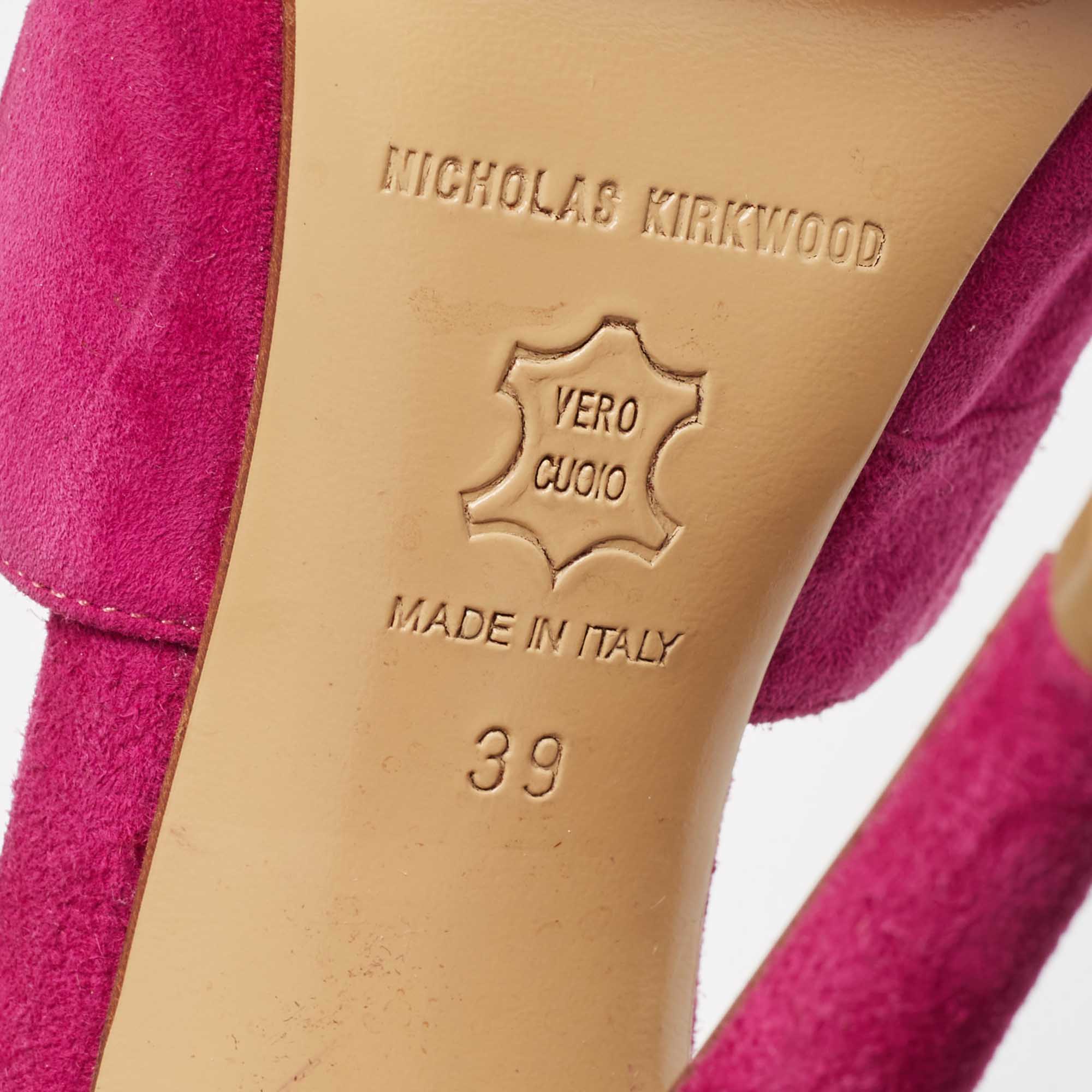Nicholas Kirkwood Pink Suede And Lizard Embossed Platform Sandals Size 39