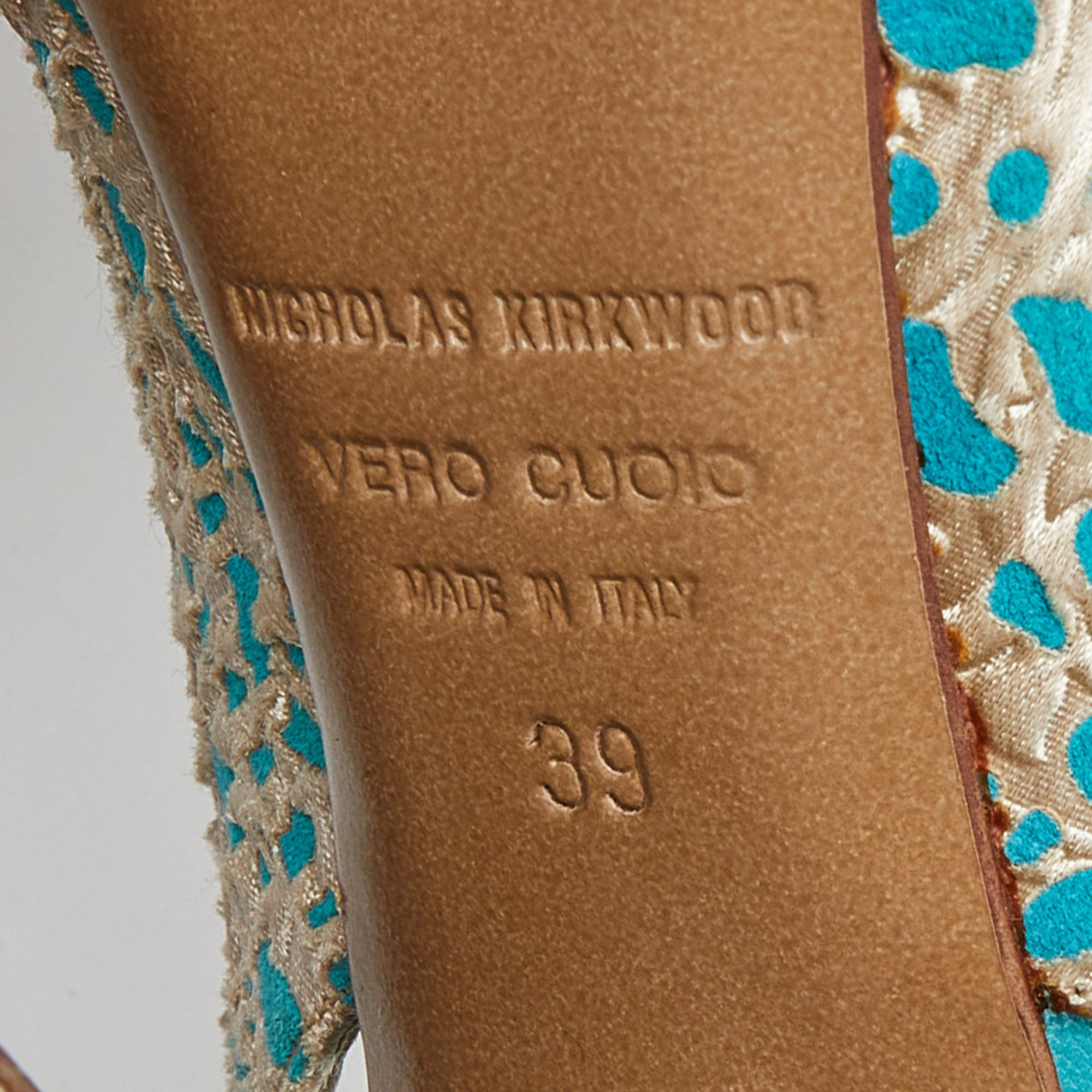Nicholas Kirkwood Blue/White Textured Suede Pearl Embellished Slingback Sandals Size 39