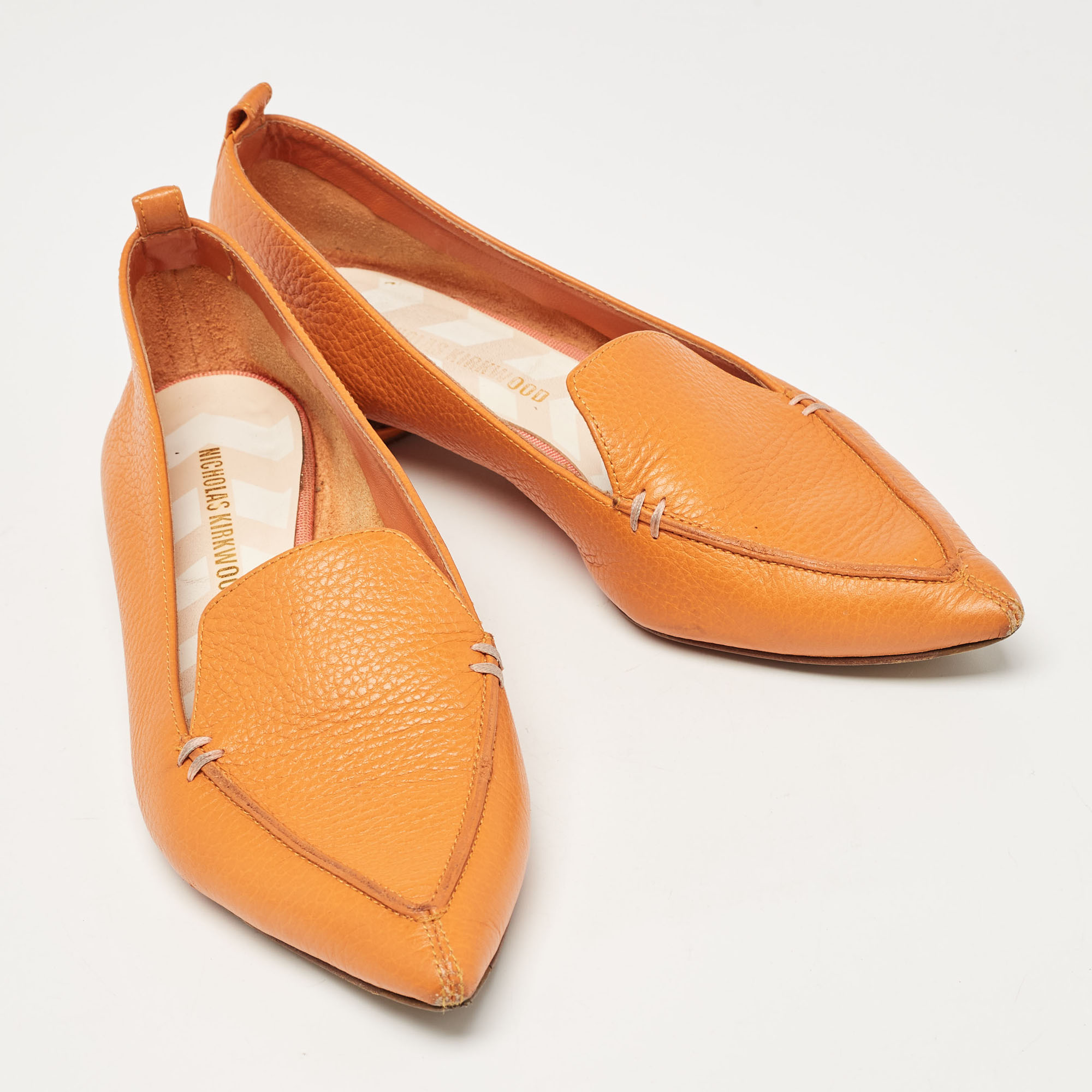 Nicholas Kirkwood Orange Leather Beya Smoking Slippers Size 37.5