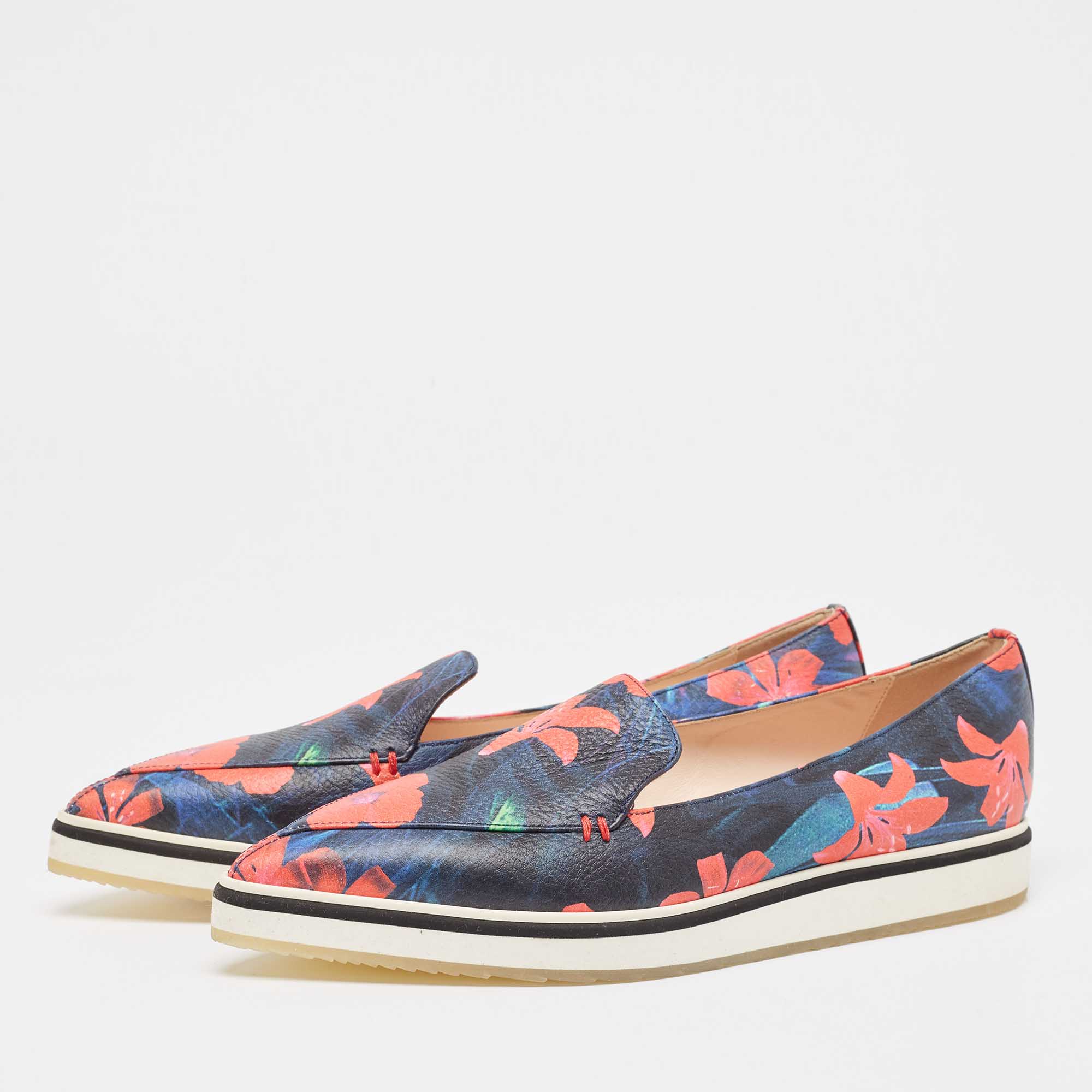 Nicholas Kirkwood Multicolor Floral Print Leather Alona Smoking Slipper Size 37