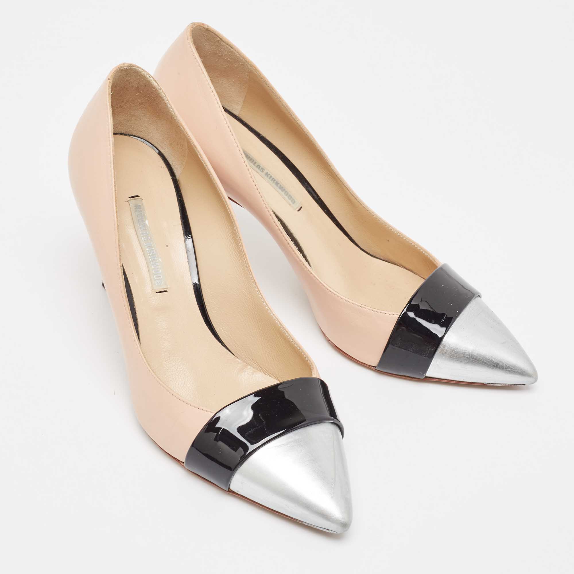 Nicholas Kirkwood Tricolor Leather And Patent Pointed Toe Pumps Size 37