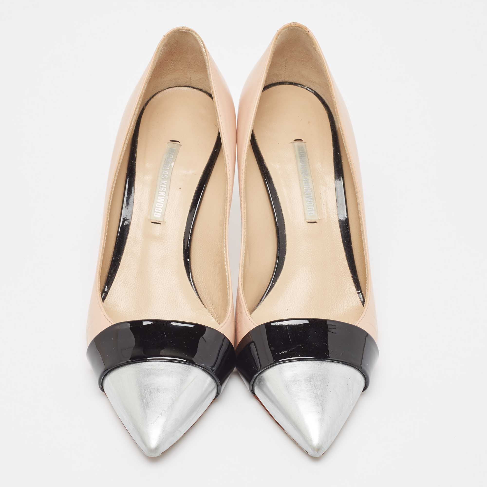 Nicholas Kirkwood Tricolor Leather And Patent Pointed Toe Pumps Size 37