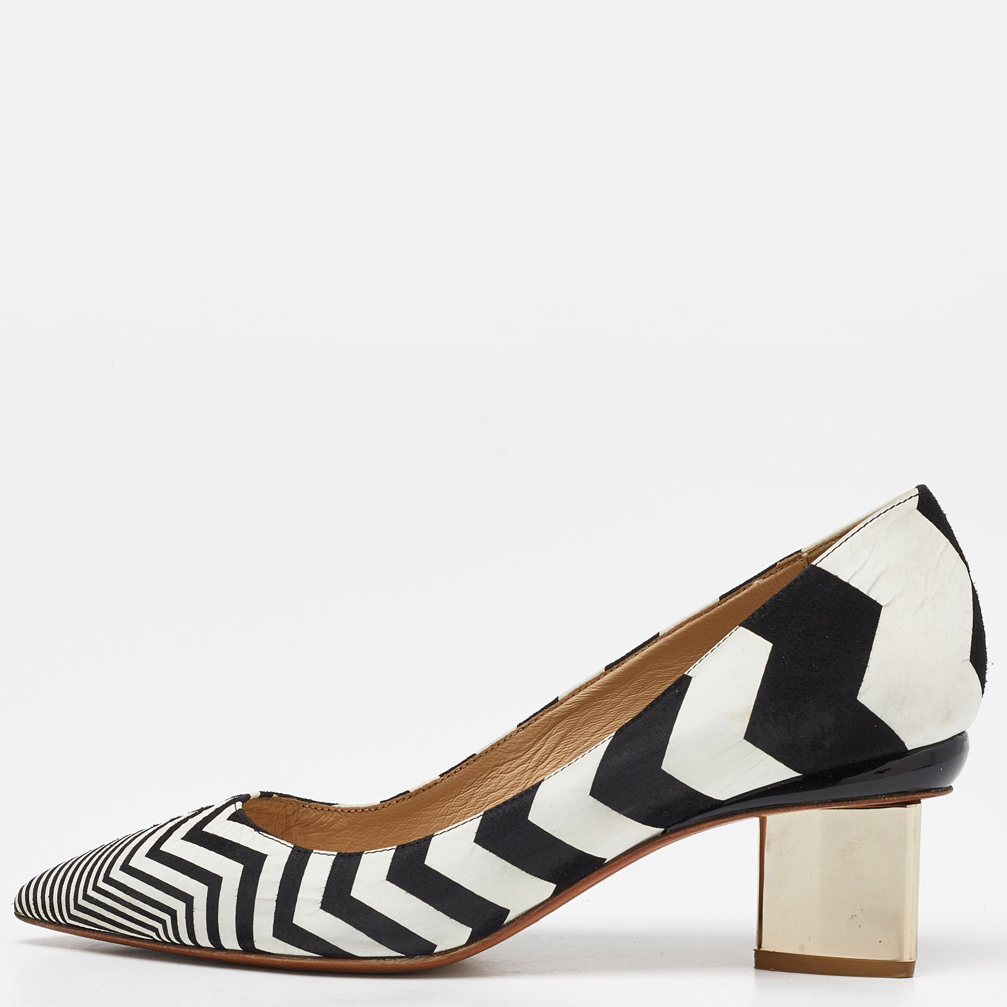 Nicholas kirkwood white/black suede pointed toe block heel pumps size 37